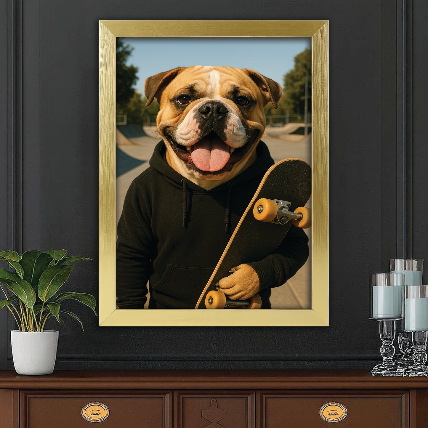 Custom Photo Skater Skateboard Canvas Framed Wall Art Gift For Dog Lovers