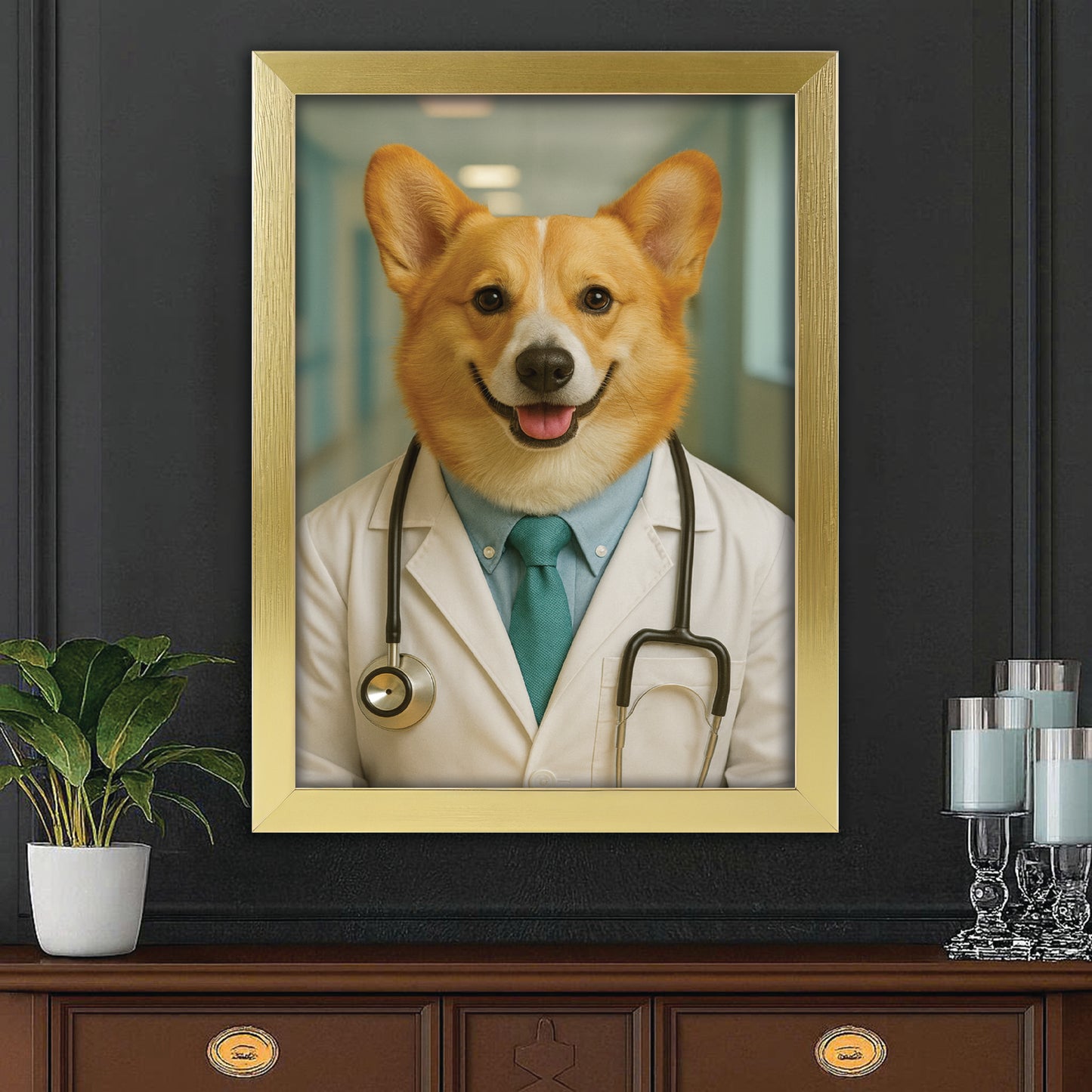 Custom Photo Doctor Dog Canvas Framed Wall Art Gift For Dog Lovers