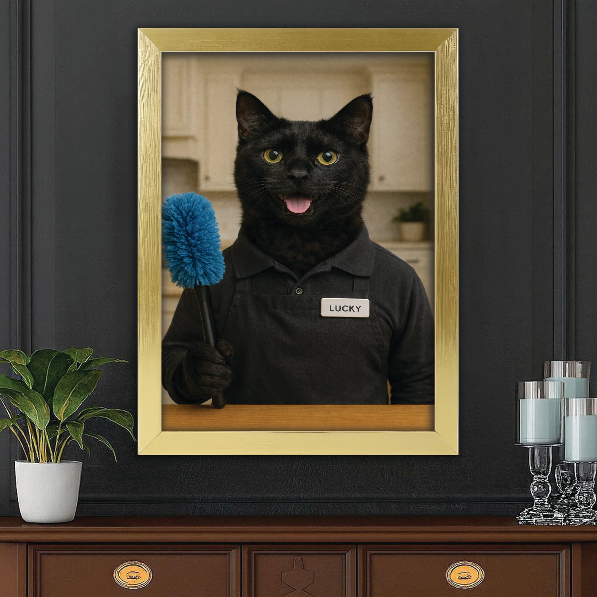 Custom Photo Housekeeper Cat Canvas Framed Wall Art  Gift For Cat Lovers