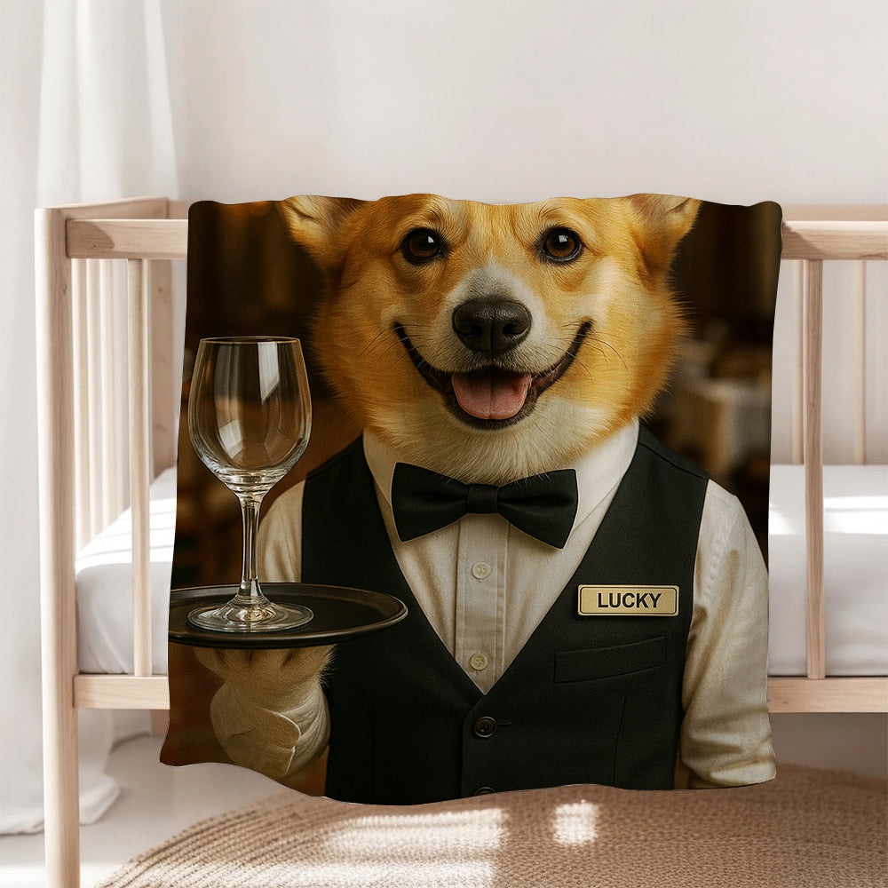Custom Photo Dog Waiter Restaurant BlanketGift For Dog Lovers