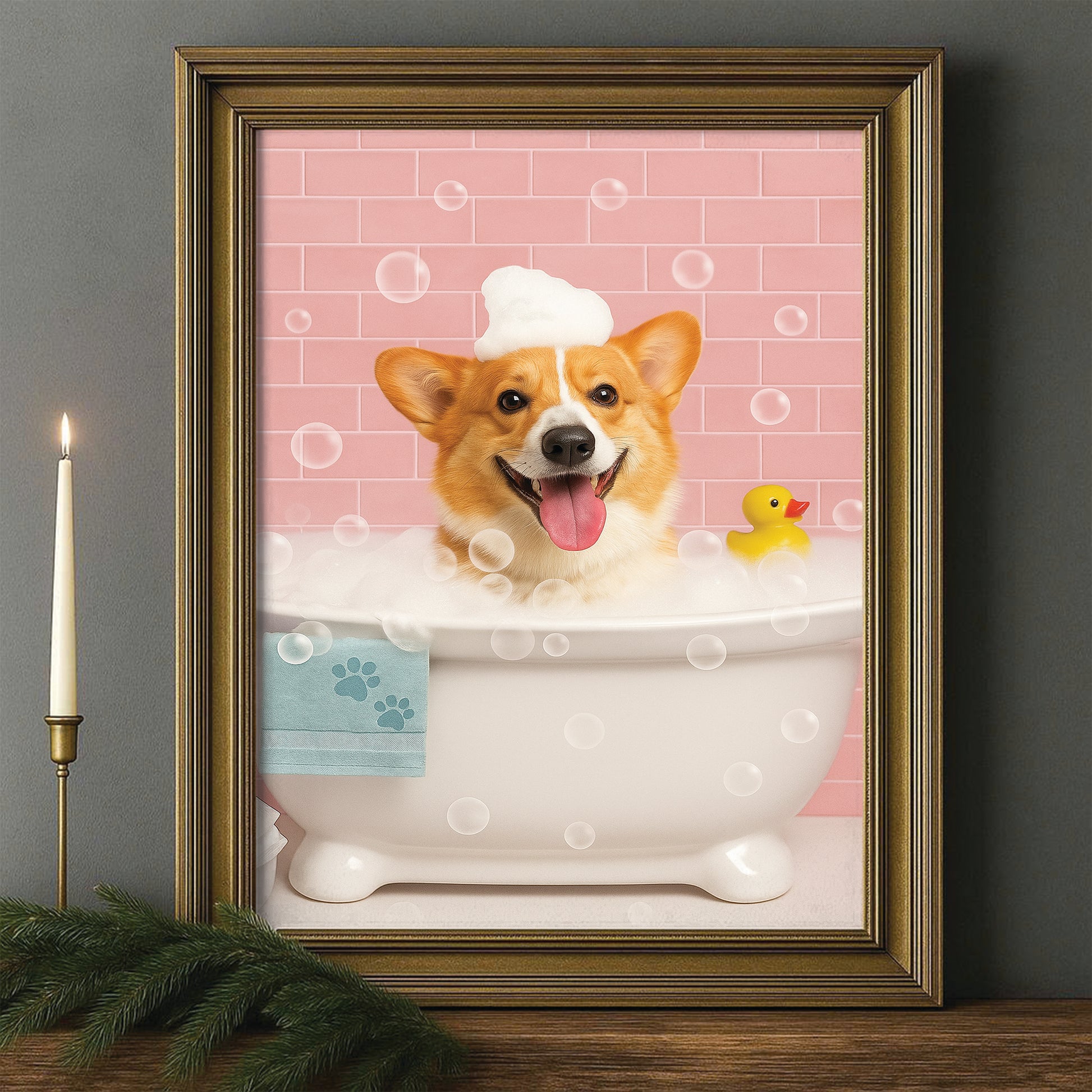 Custom Photo Dog In Bath Canvas Framed Wall Art Gift For Dog Lovers