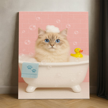 Custom Photo Cat In Bath Canvas Gift For Cat Lovers