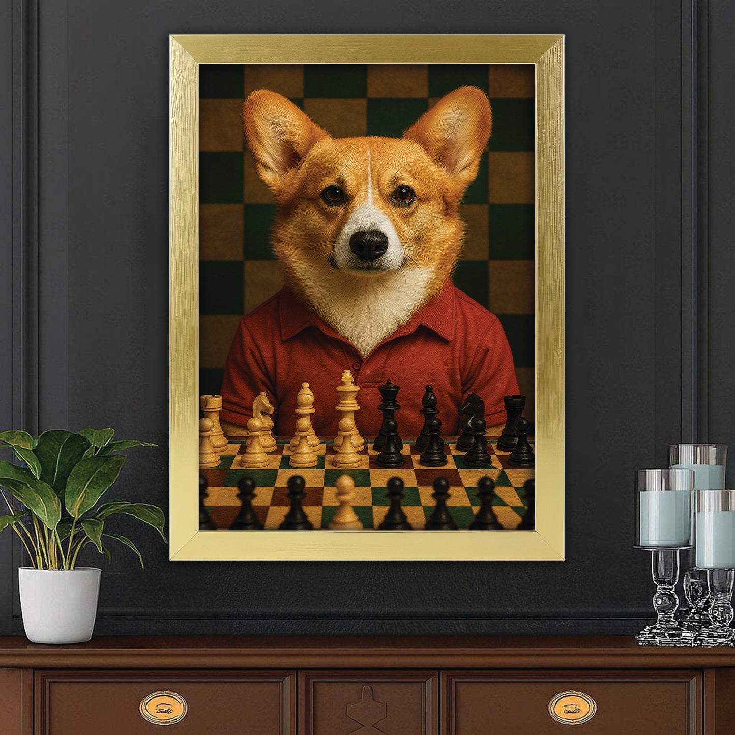 Custom Photo Chess Dog Canvas Framed Wall Art Gift For Dog Lovers