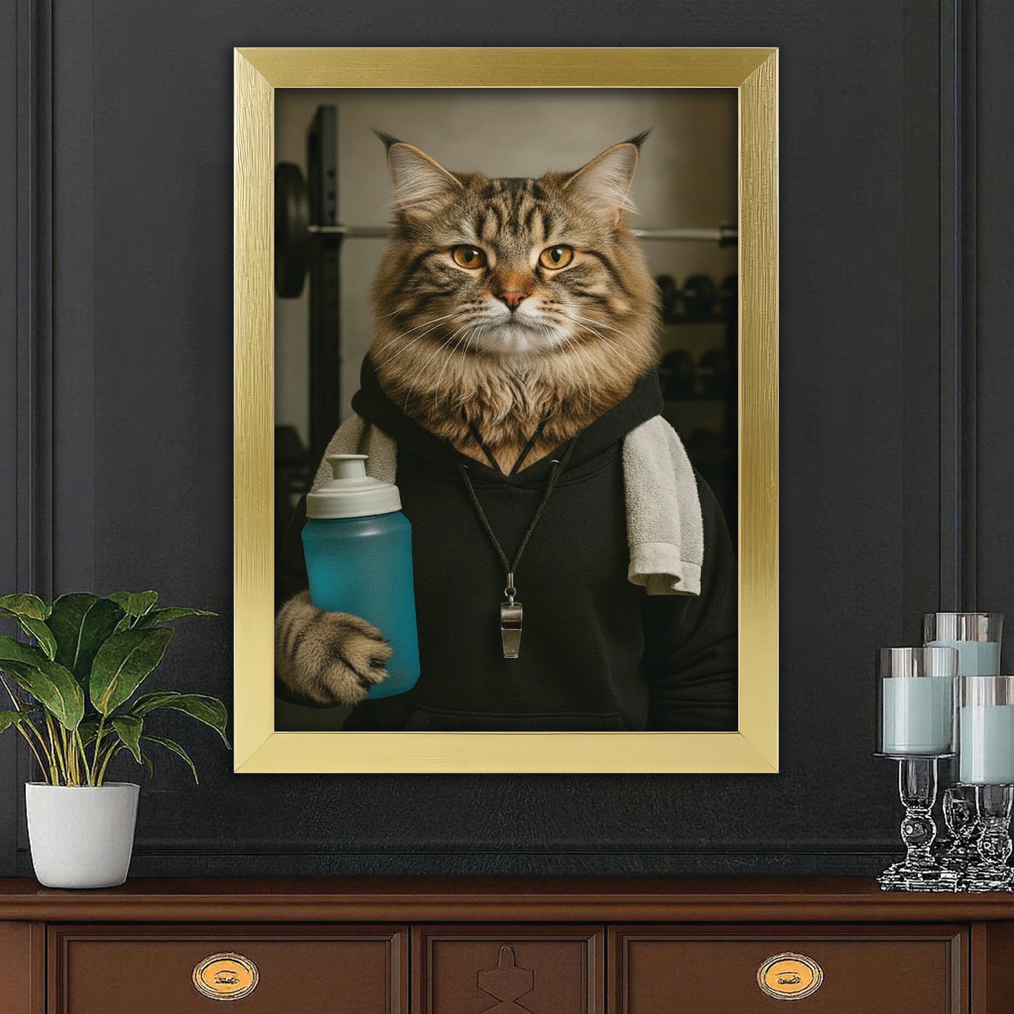 Custom Photo Personal Trainer Cat Canvas Framed Wall Art Gift For Cat Lovers