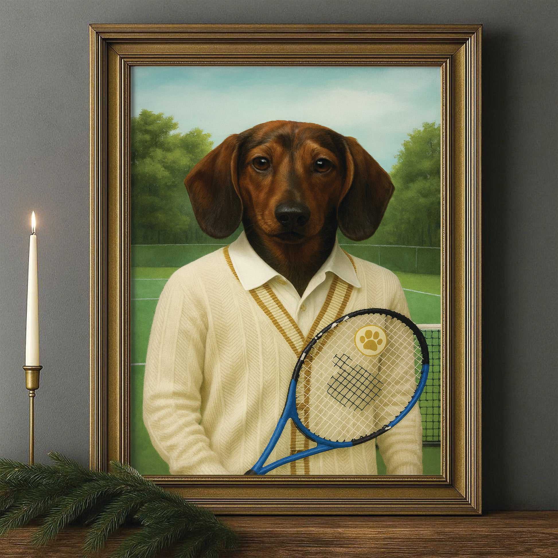 Custom Photo Tennis Player Dog Canvas Framed Wall Art