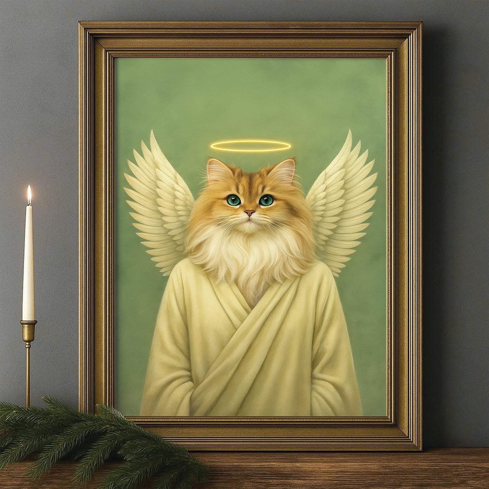 Custom Photo Angel Cat  Canvas Framed Wall Art Memorial Gift For Cat Lover