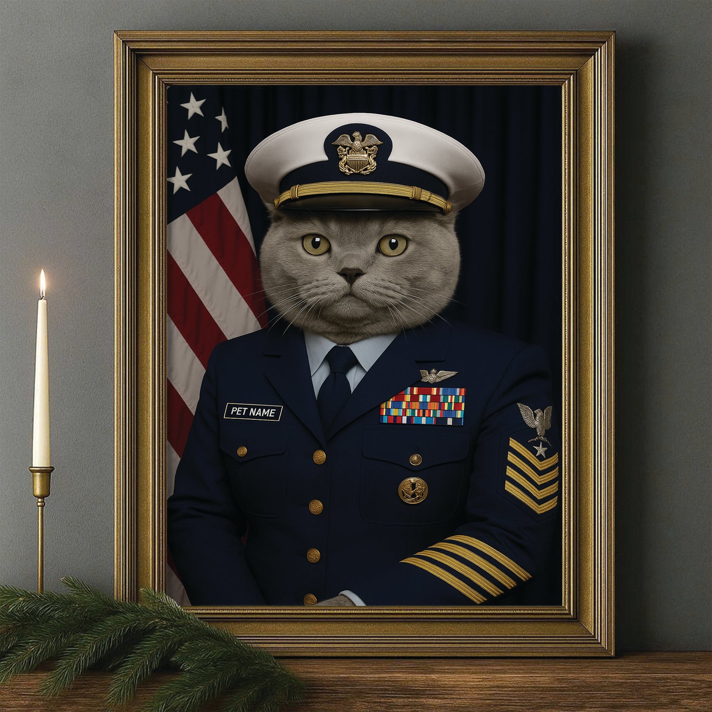 Custom Cat Photo Us Navy Canvas Framed Wall Art _ Gift For Cat Lovers
