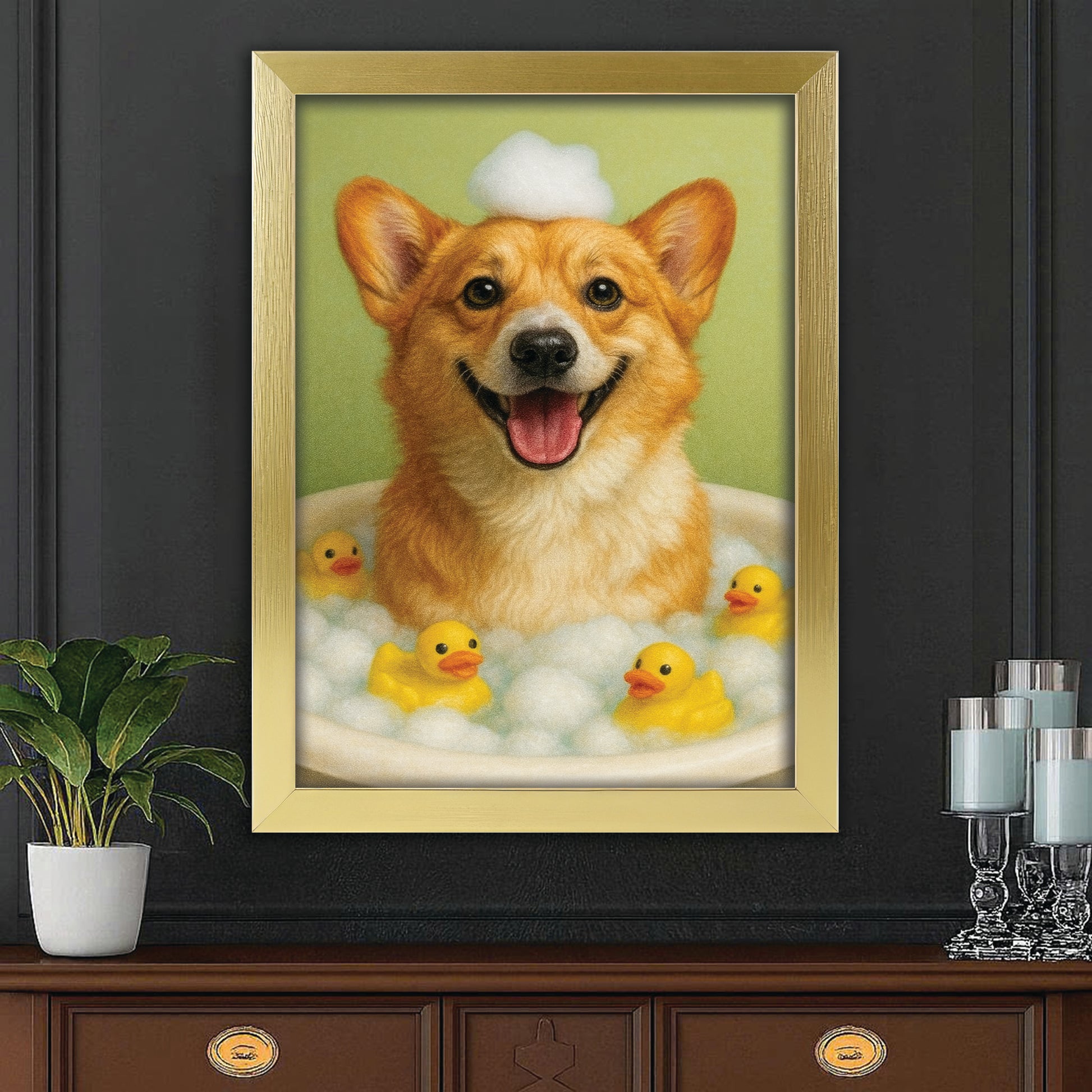 Custom Photo Dog Bathroom Style 25 Canvas Framed Wall Art Gift For Dog Lovers