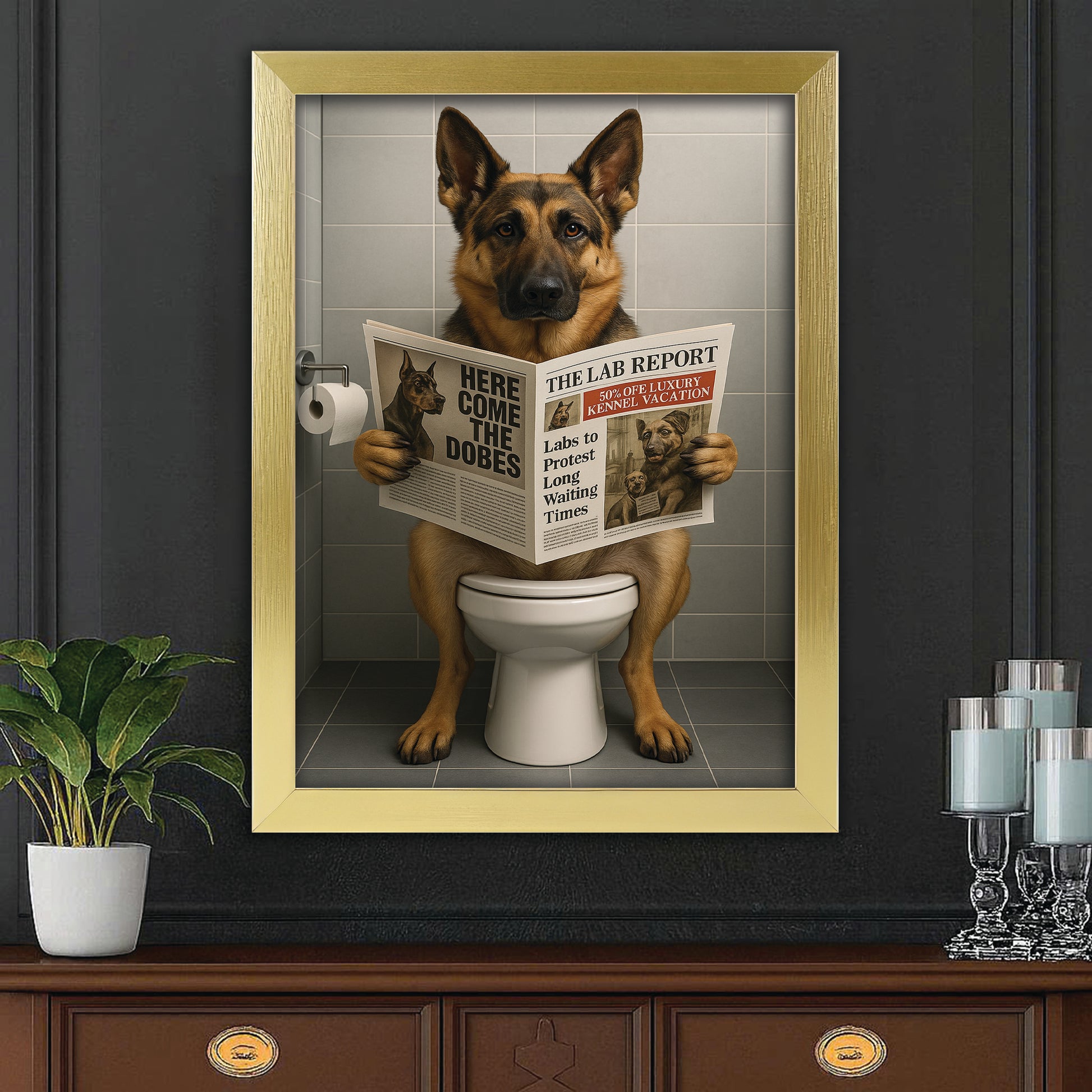 Custom Photo Dog Bathroom Canvas Framed Wall Art Style 03 Gift For Dog Lovers