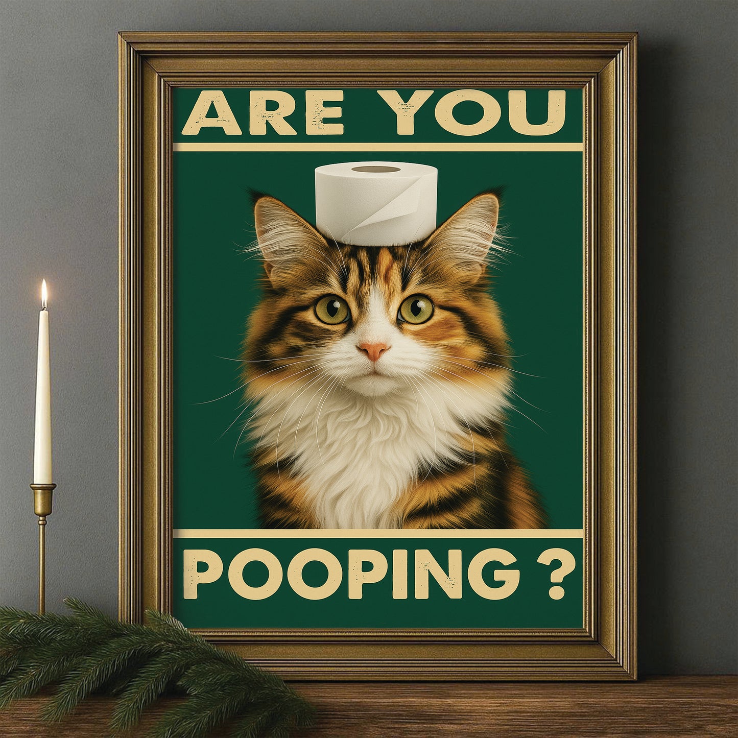 Custom Photo Funny Cat In Bathroom Canvas Framed Wall Art