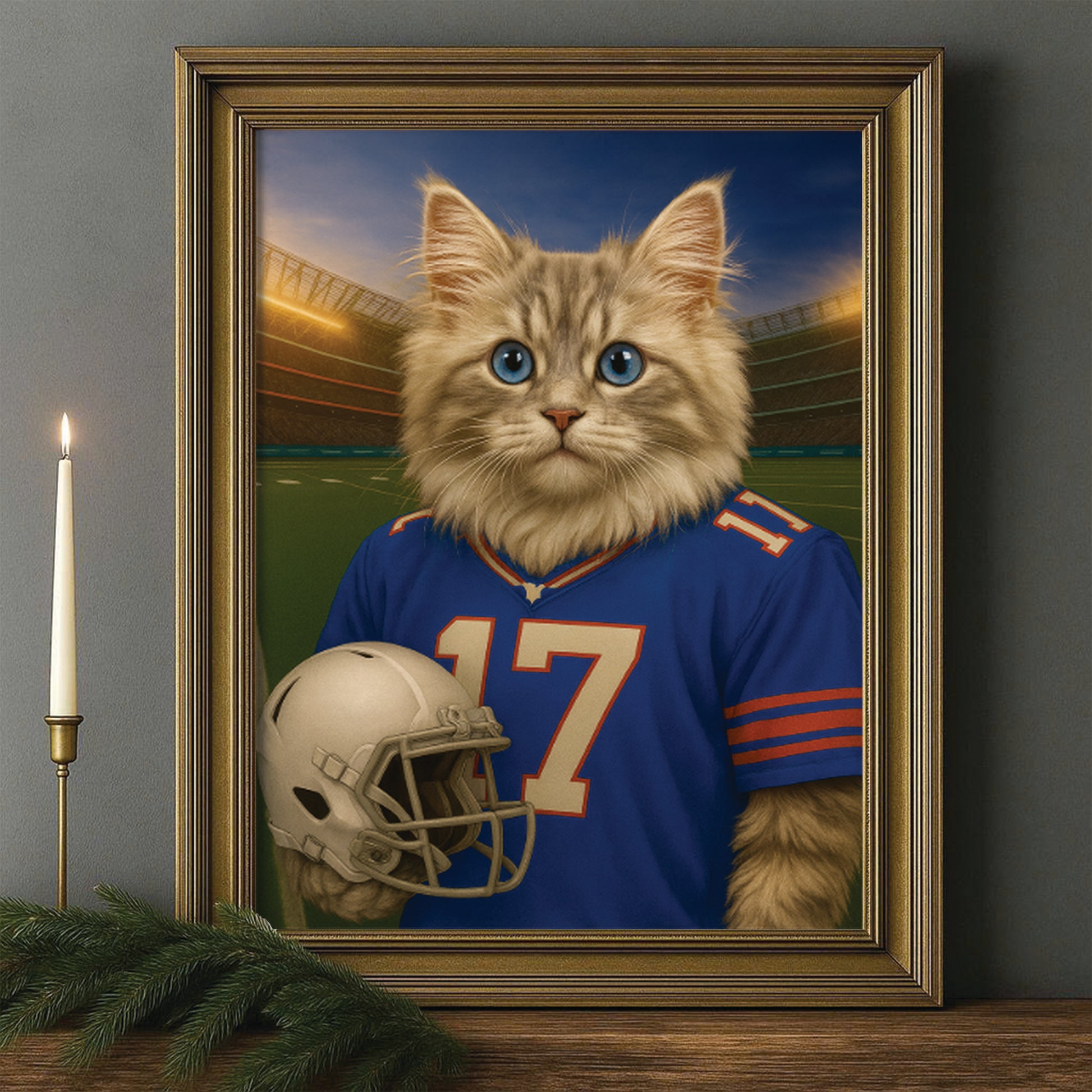 Custom Cat Photo Football Style Canvas Framed Wall Art _ Gift For Cat Lovers