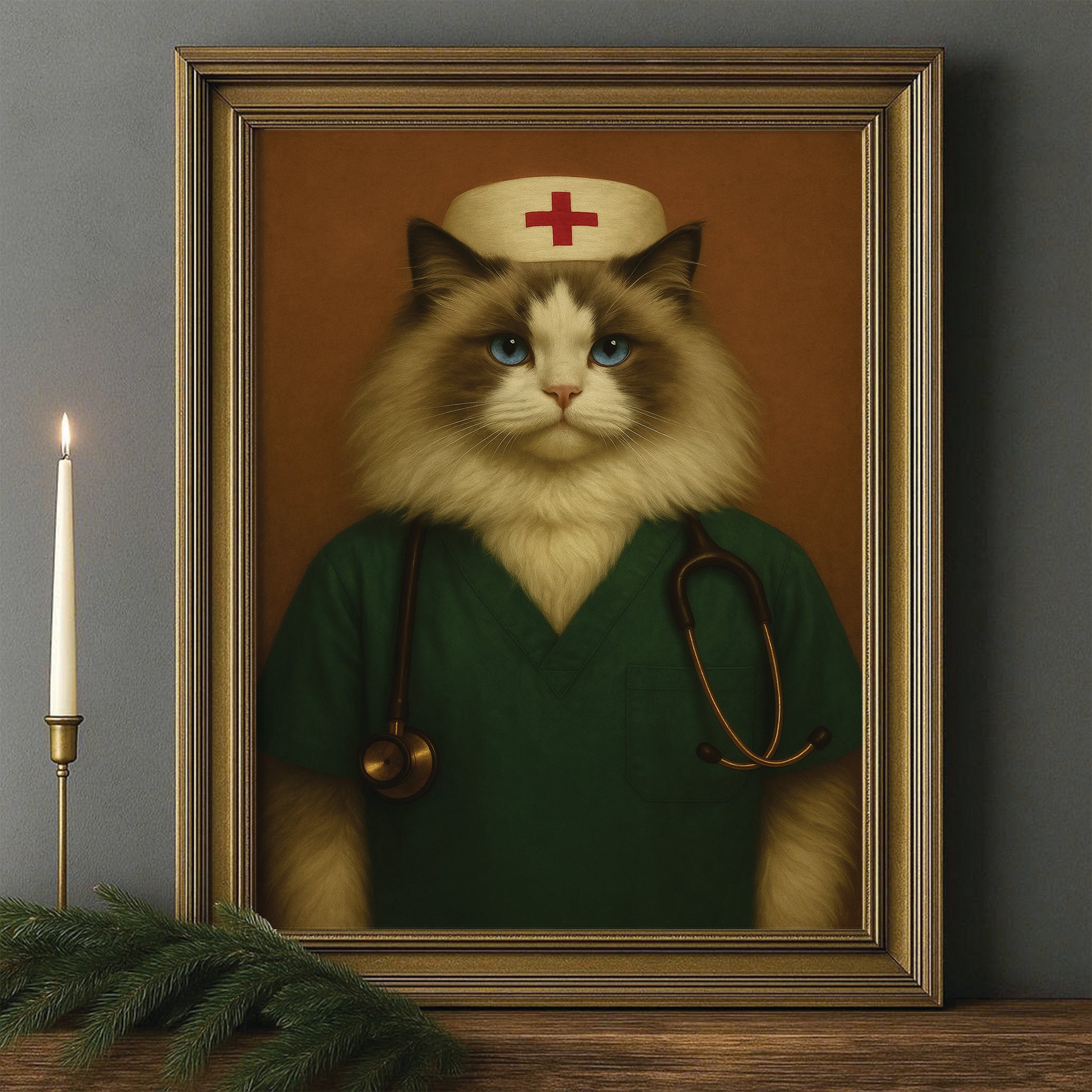 Custom Photo Nurse Cat Canvas Framed Wall Art Gift For Cat Lovers