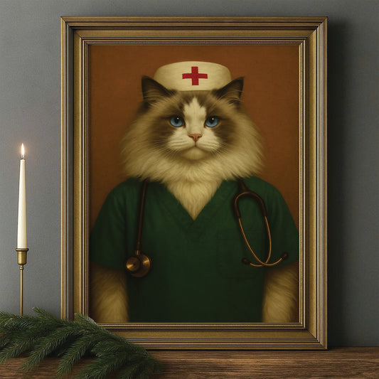 Custom Photo Nurse Cat Canvas Framed Wall Art Gift For Cat Lovers