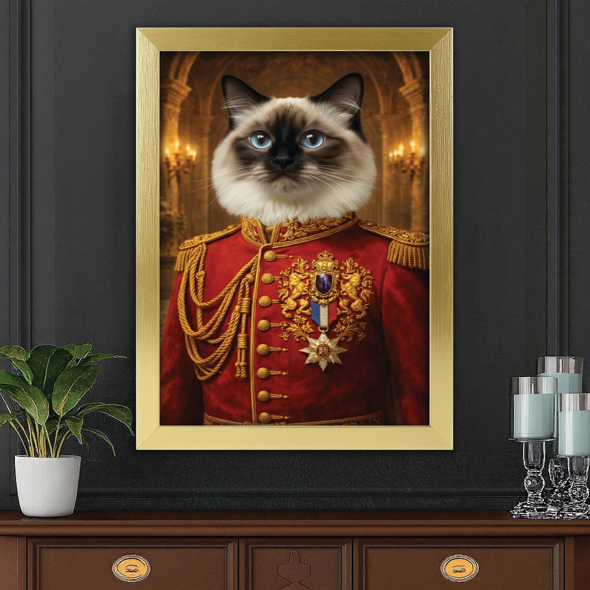 Custom Photo Royal King Cat Style 02 Canvas Framed Wall Art Gift For Cat Lovers
