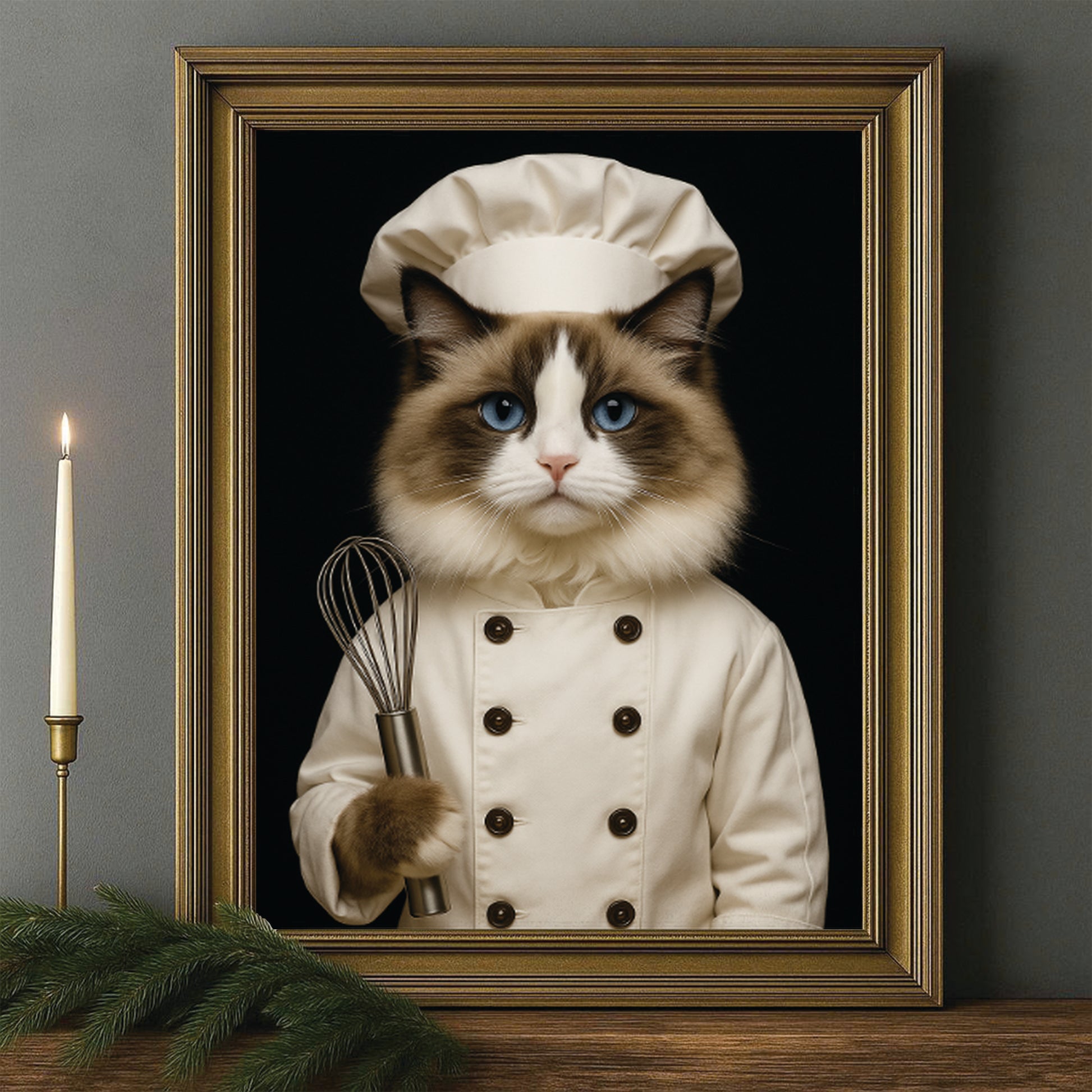 Custom Photo Cat Chef Canvas Framed Wall Art _ Gift For Cat Lovers