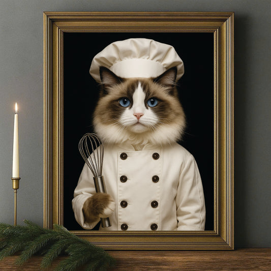 Custom Photo Cat Chef Canvas Framed Wall Art _ Gift For Cat Lovers