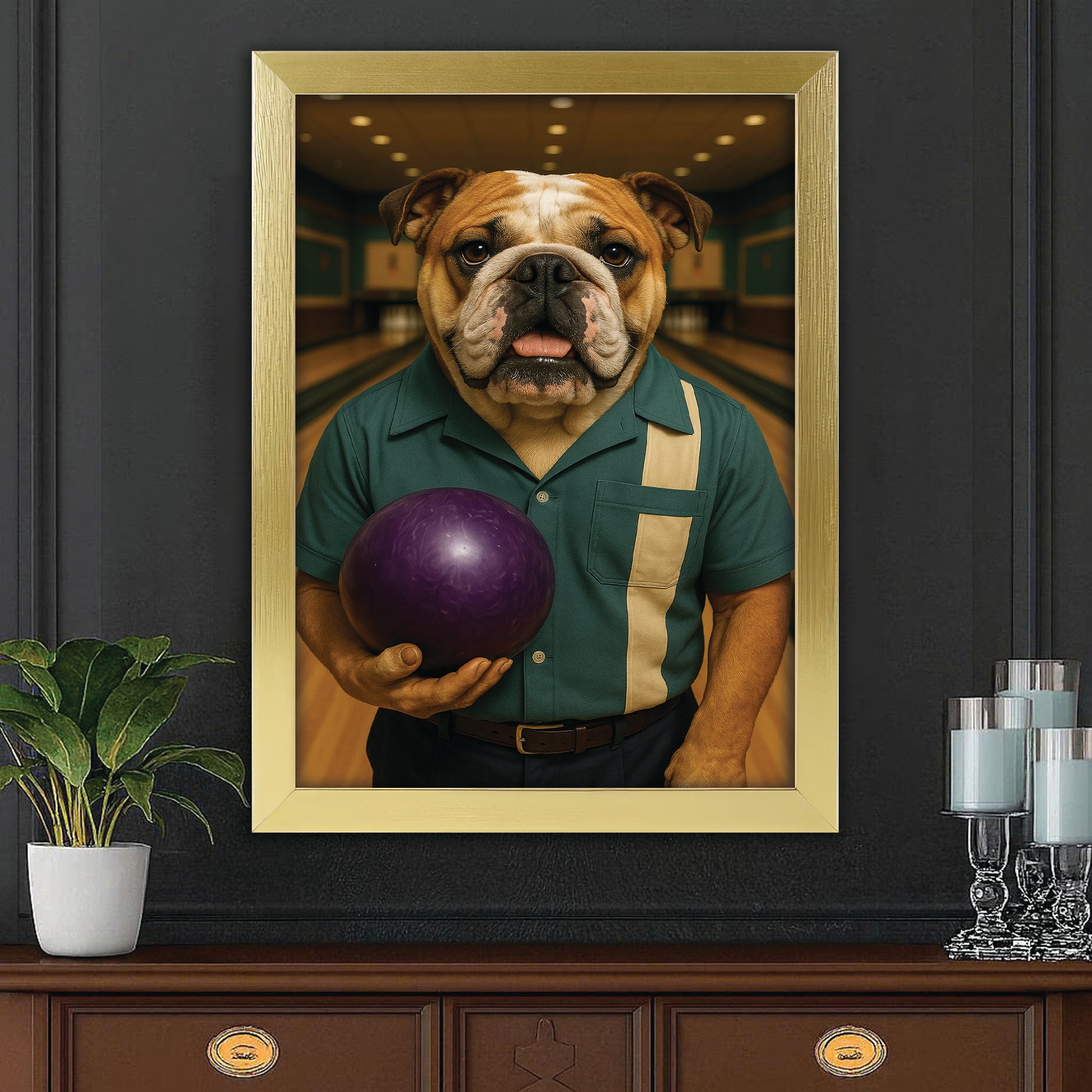 Custom Photo Bowling Dog Canvas Framed Wall Art Gift For Dog Lovers