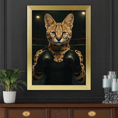 Custom Photo Boxing Cat Canvas Framed Wall Art Gift For Cat Lovers