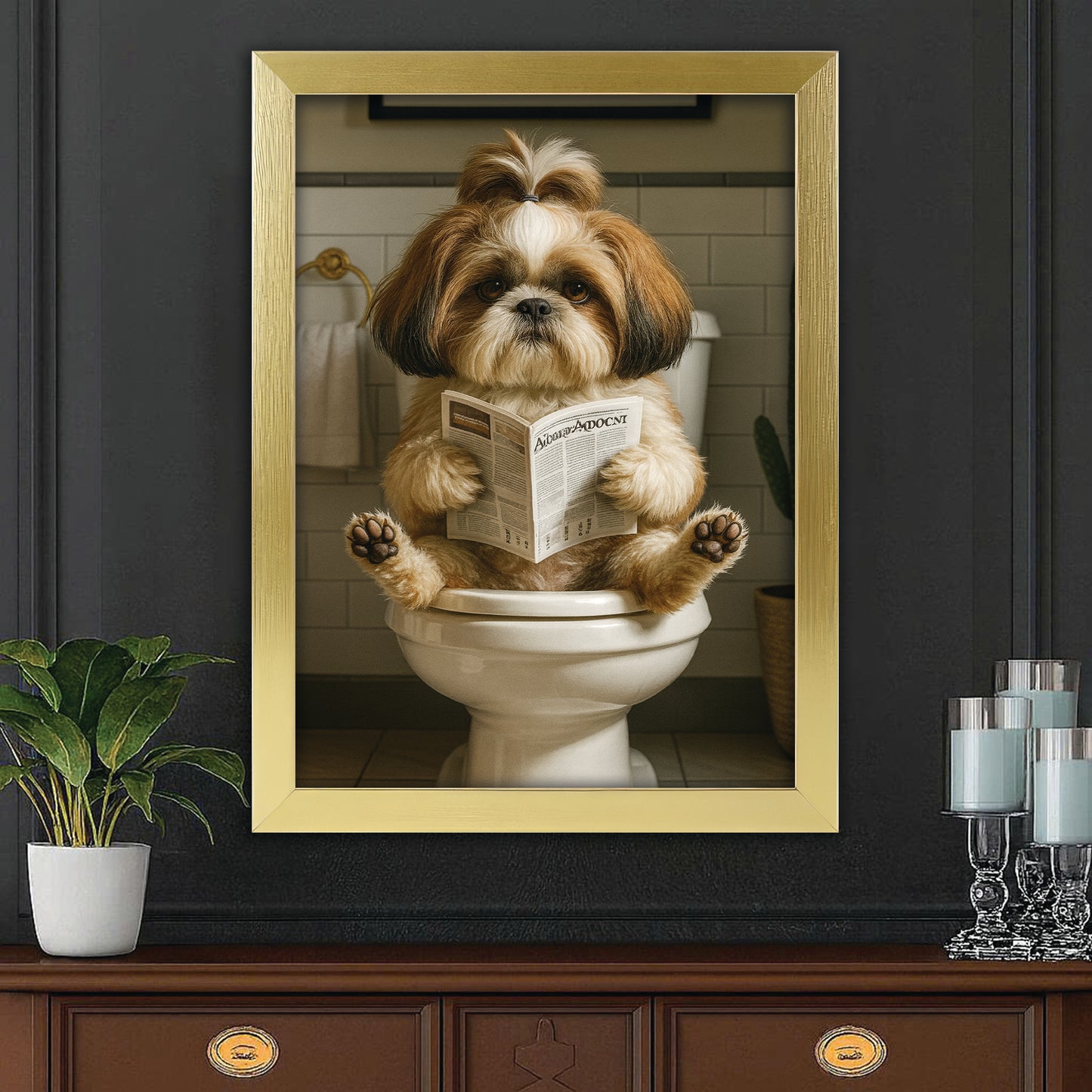 Custom Photo Dog Bathroom Style Canvas Framed Wall Art Gift For Dog Lovers