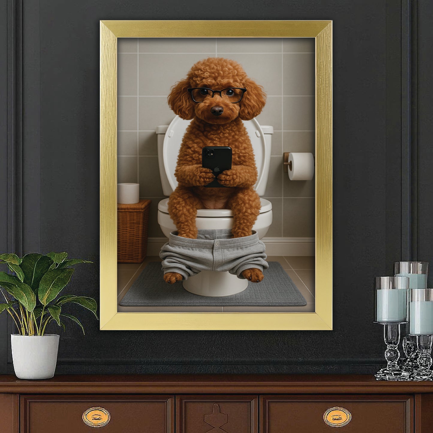 Custom Photo Dog Bathroom Style 15 Canvas Framed Wall Art Gift For Dog Lovers