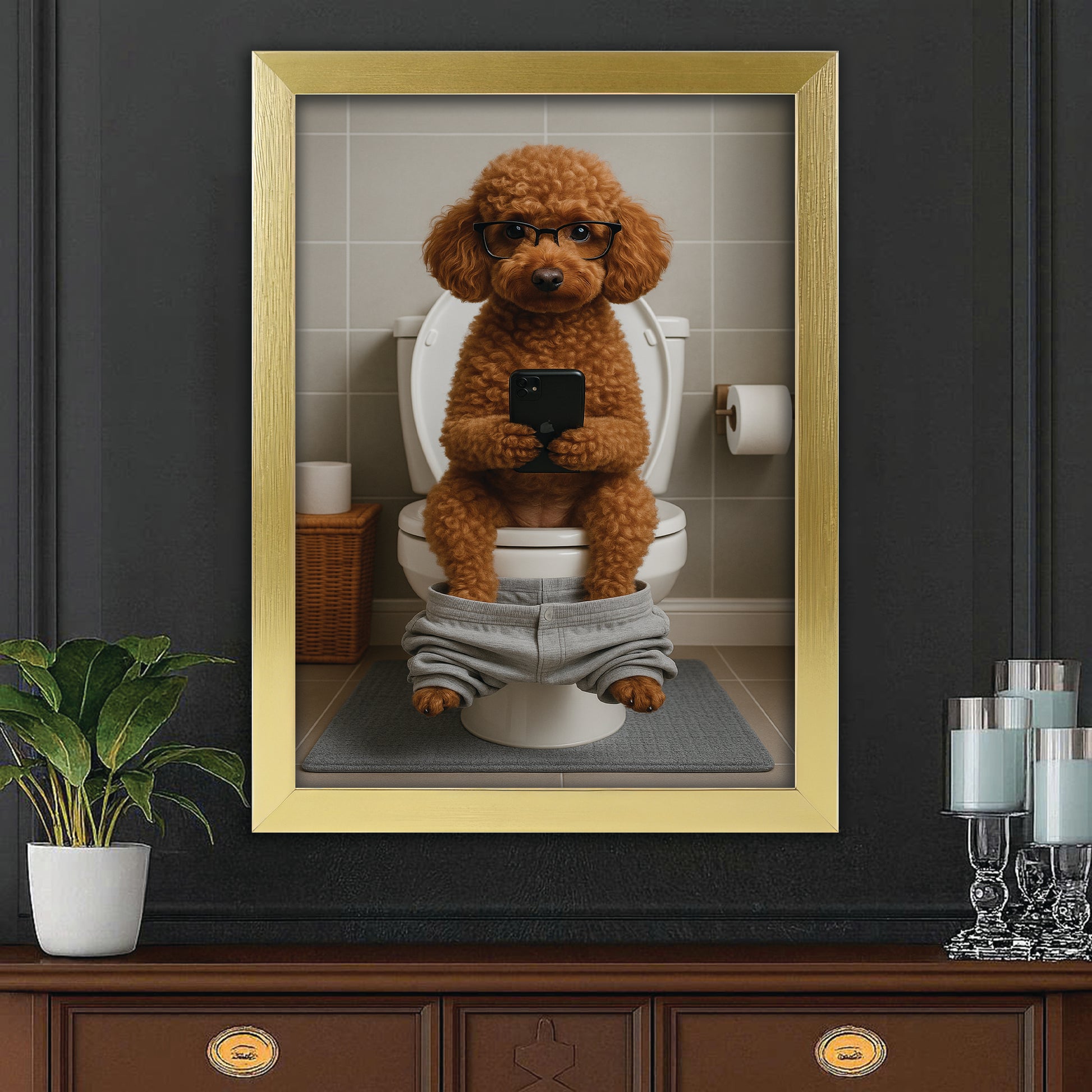 Custom Photo Dog Bathroom Style 15 Canvas Framed Wall Art Gift For Dog Lovers