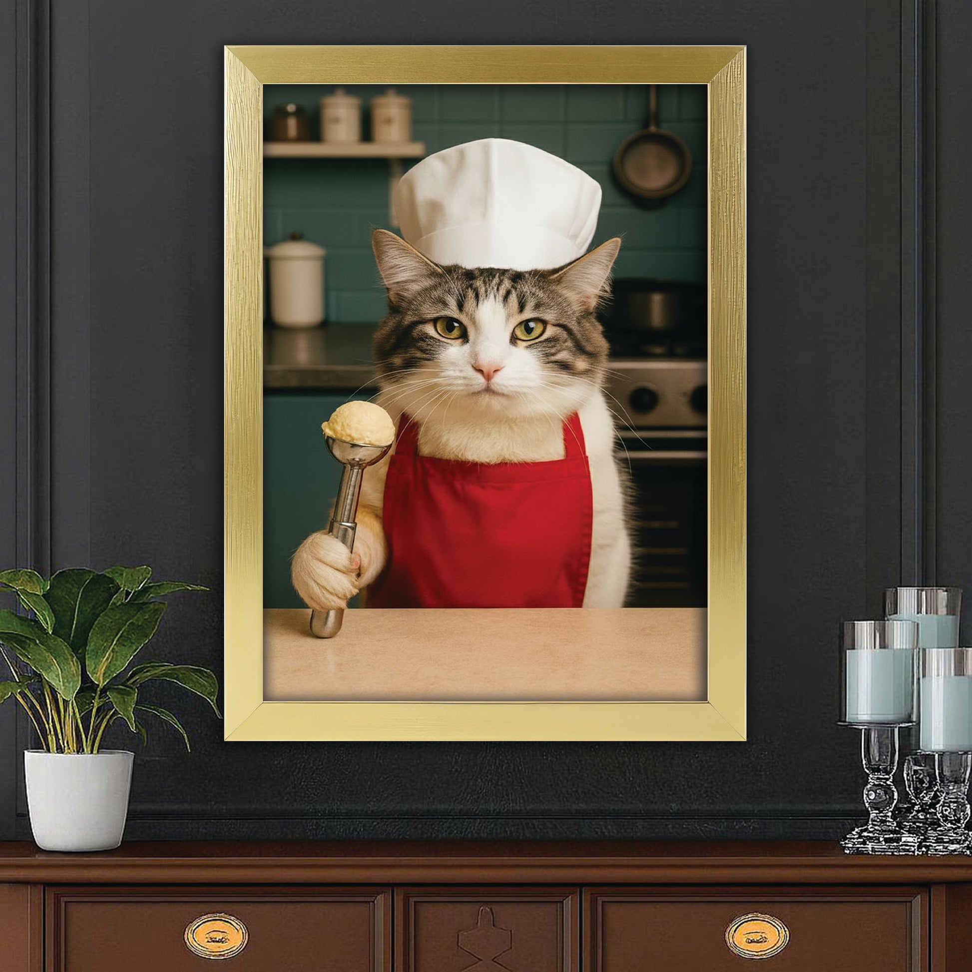 Custom Photo Cat Chef Canvas Framed Wall Art  Gift For Cat Lovers