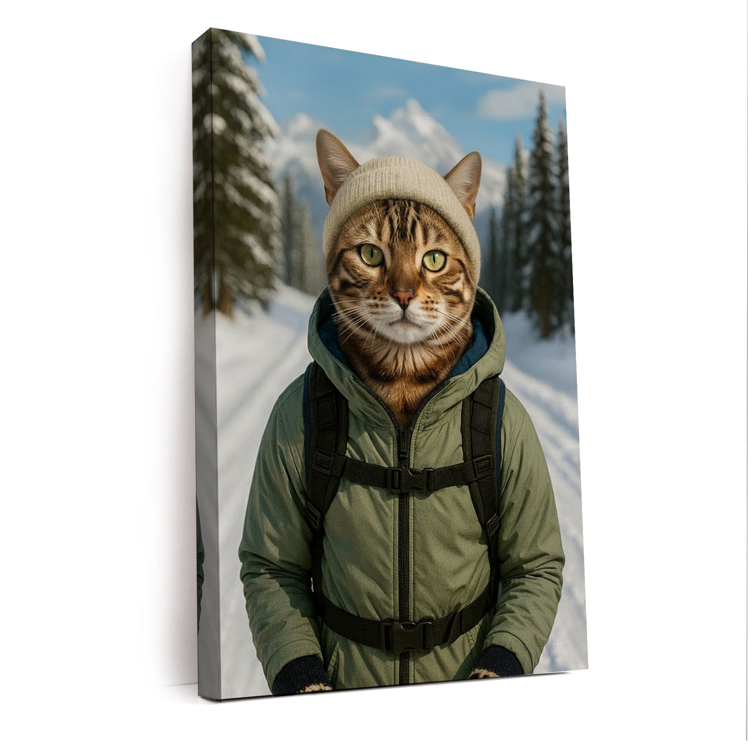 Custom Photo Winter Hiker Cat Canvas Gift For Cat Lovers