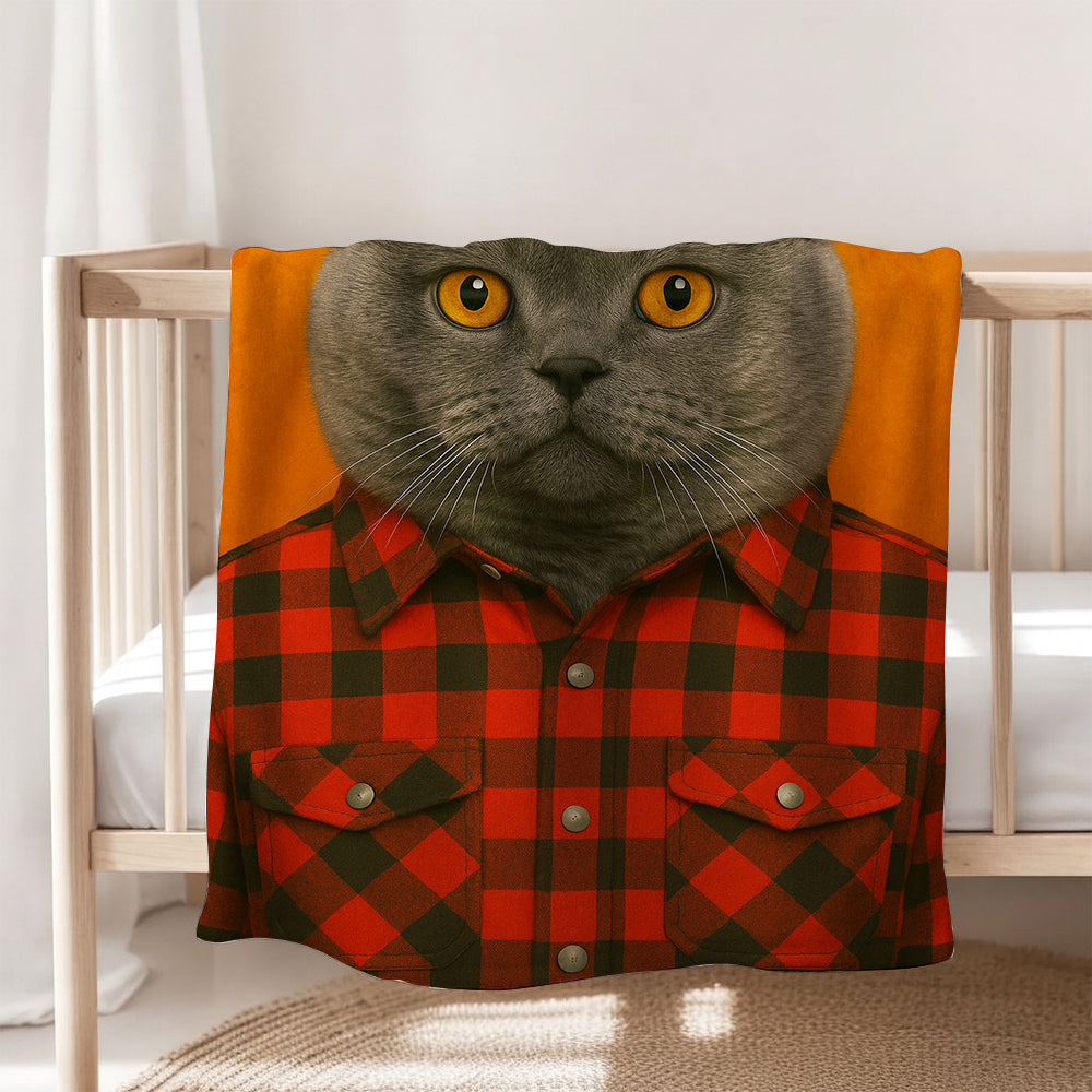 Custom Photo Cat In Red Shirt Blanket Gift For Cat Lovers