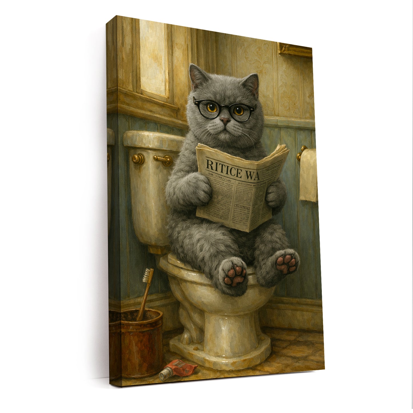 Custom Photo Cat In Bathroom Canvas Gift For Cat Lovers