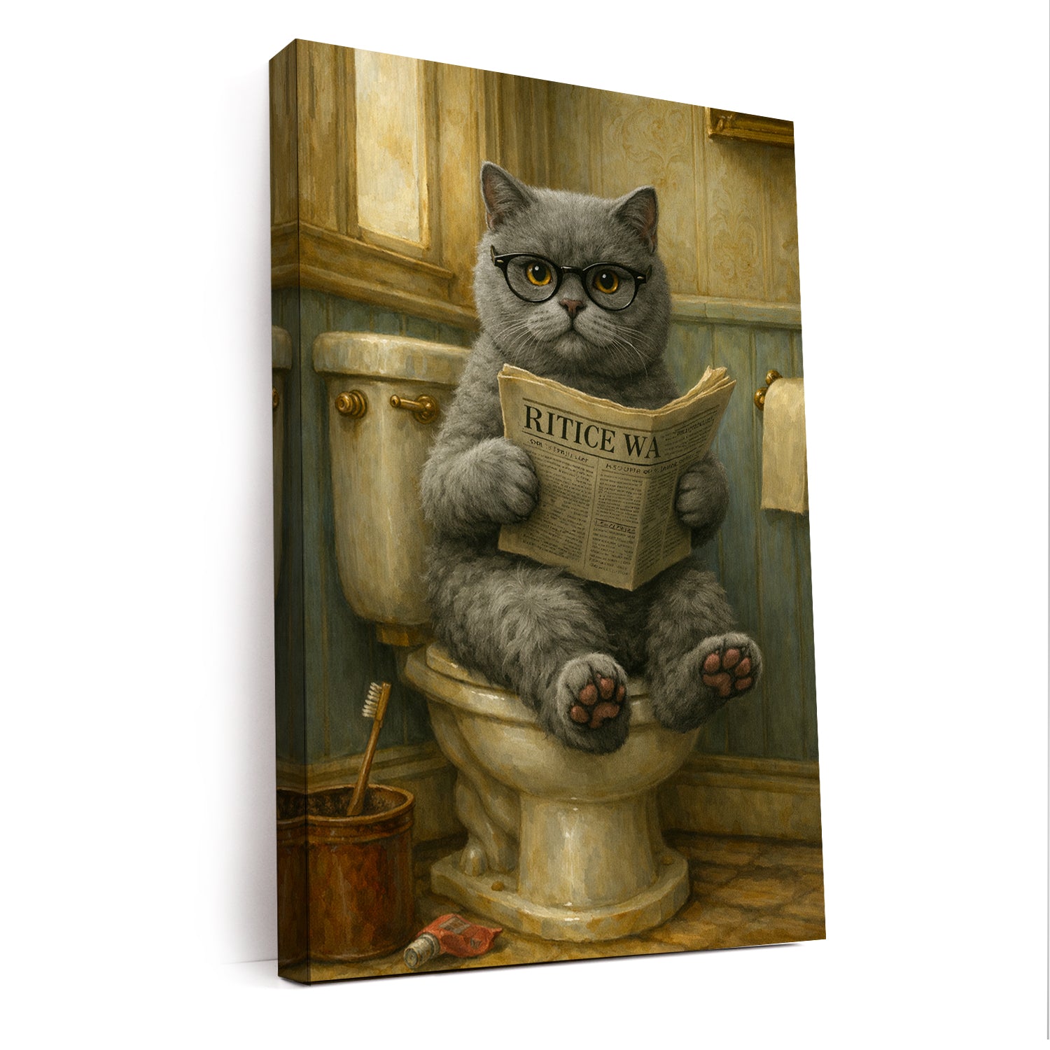 Custom Photo Cat In Bathroom Canvas Gift For Cat Lovers