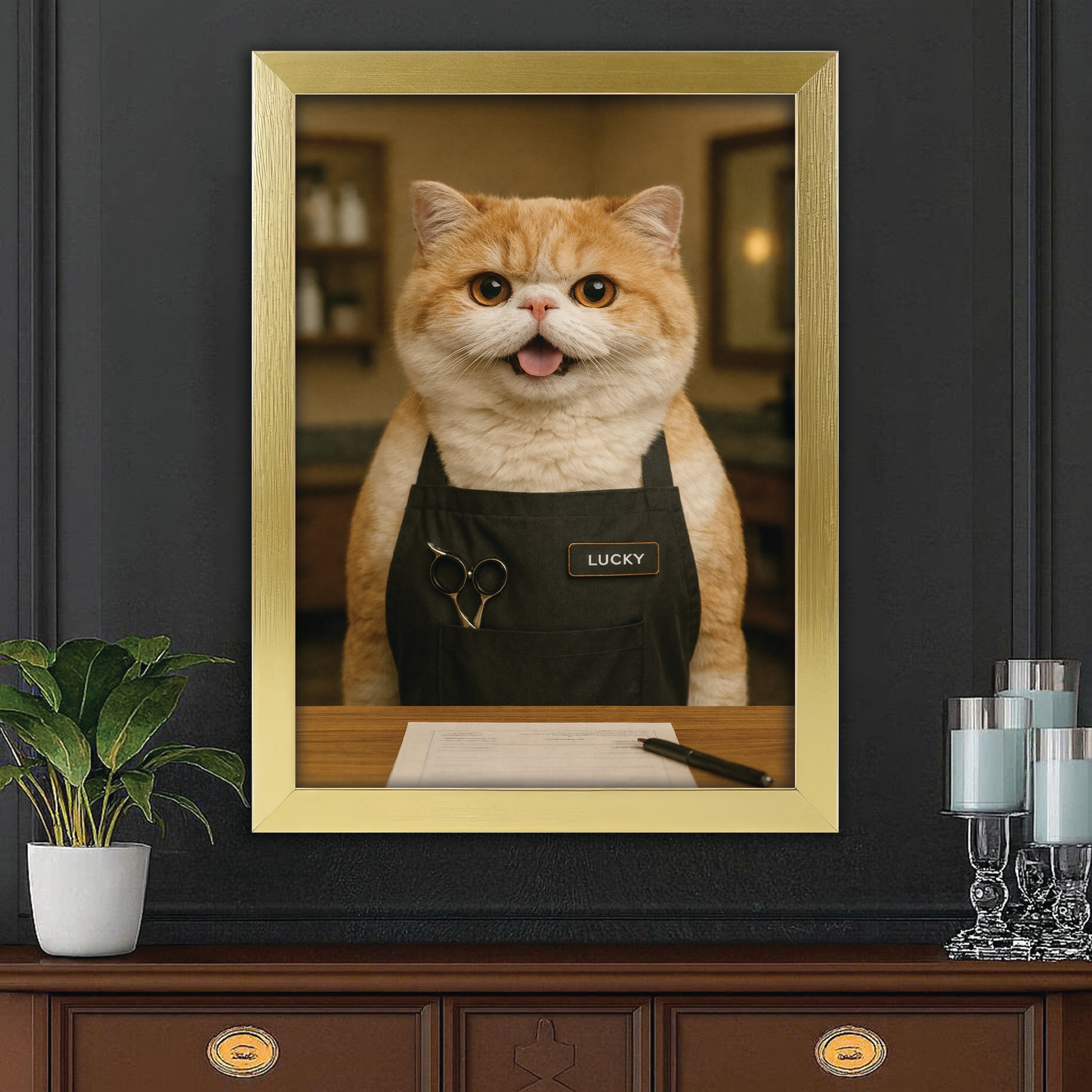 Custom Photo Groomer Cat Canvas Framed Wall Art  Gift For Cat Lovers