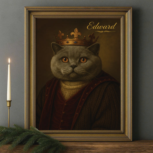 Custom Photo Crown King Cat Canvas Framed Wall Art Gift For Cat Lovers