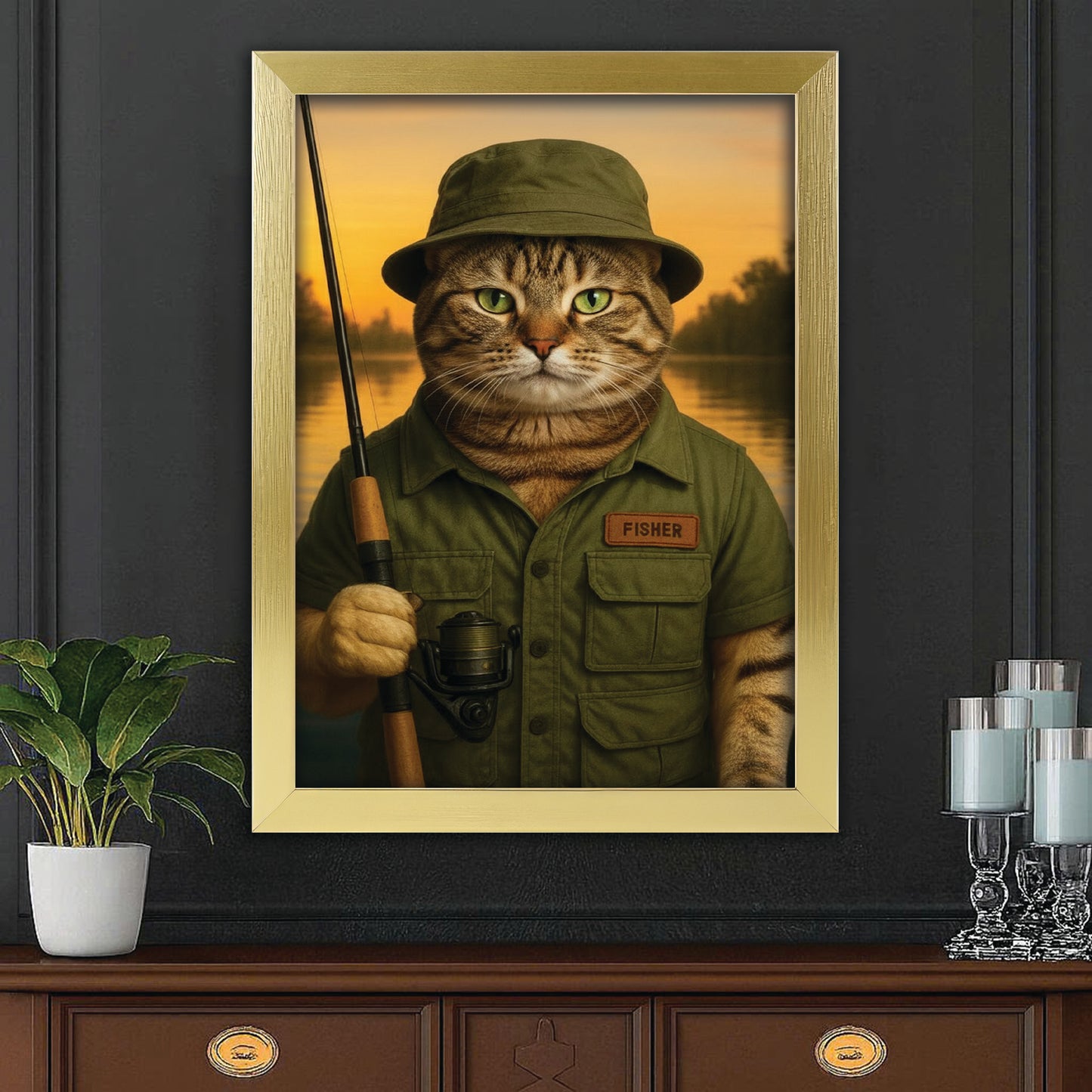 Custom Photo Fisher Cat Canvas Framed Wall Art  Gift For Cat Lovers