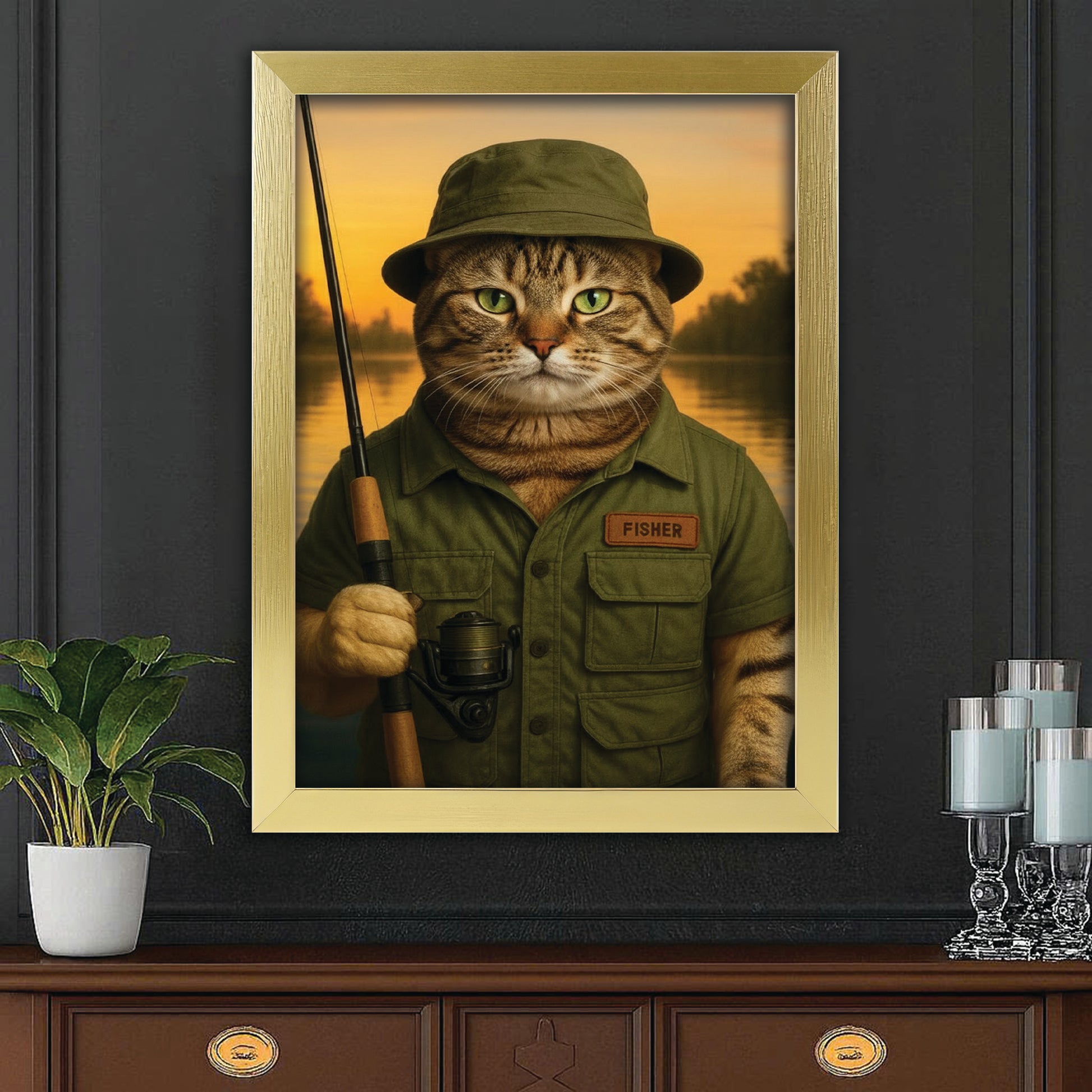 Custom Photo Fisher Cat Canvas Framed Wall Art  Gift For Cat Lovers