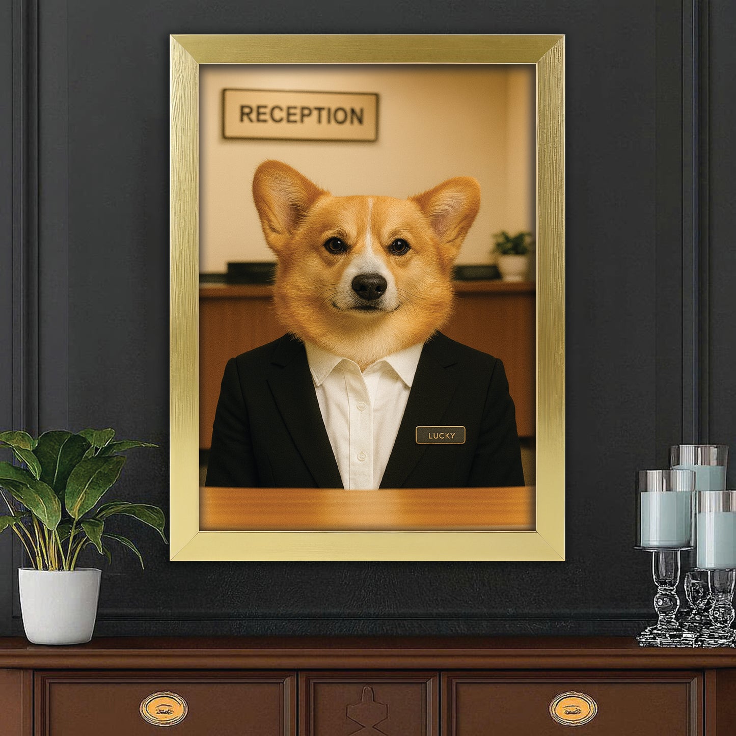 Custom Photo Receptionist Dog Canvas Framed Wall Art Gift For Dog Lovers