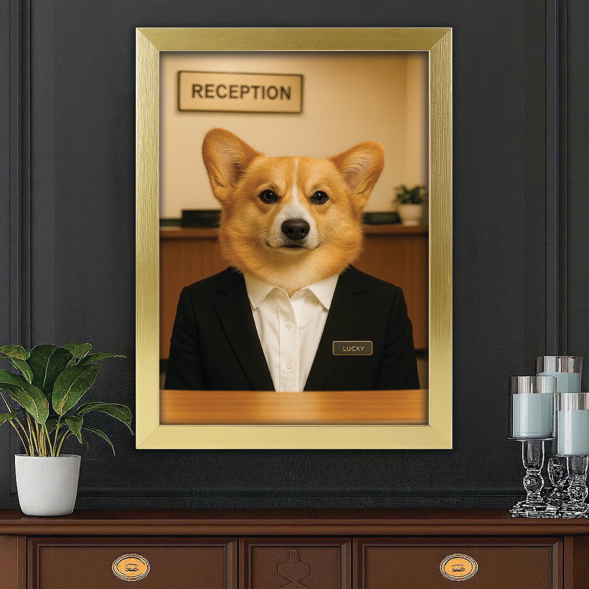 Custom Photo Receptionist Dog Canvas Framed Wall Art Gift For Dog Lovers