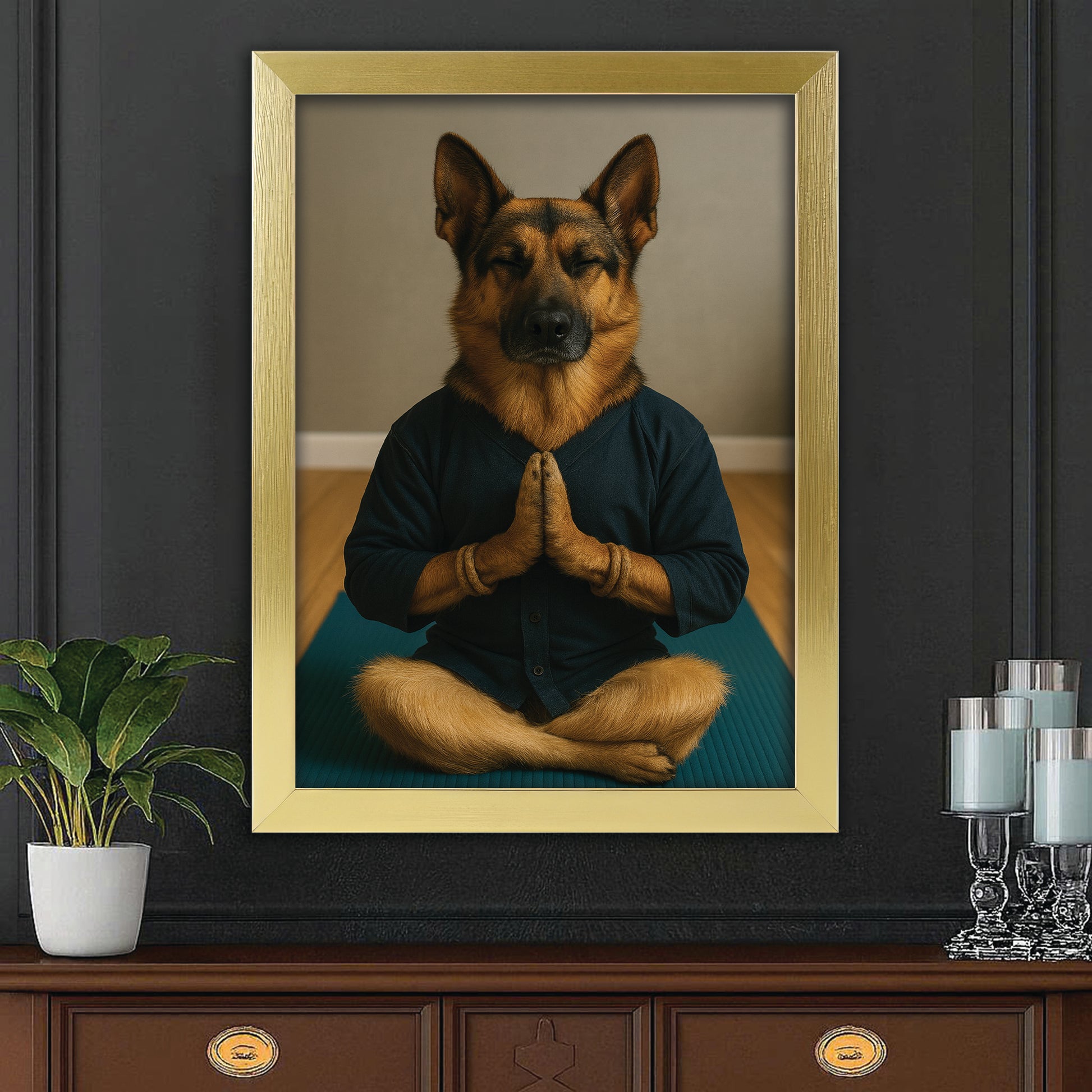 Custom Photo Yoga Dog Canvas Framed Wall Art Gift For Dog Lovers