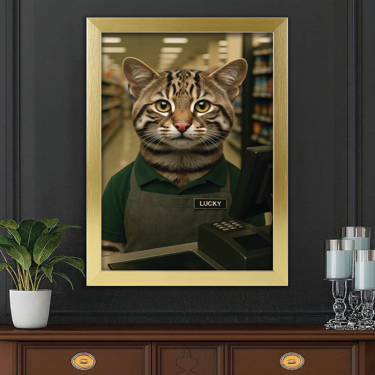Custom Photo Cashier Cat Canvas Framed Wall Art Gift For Cat Lovers