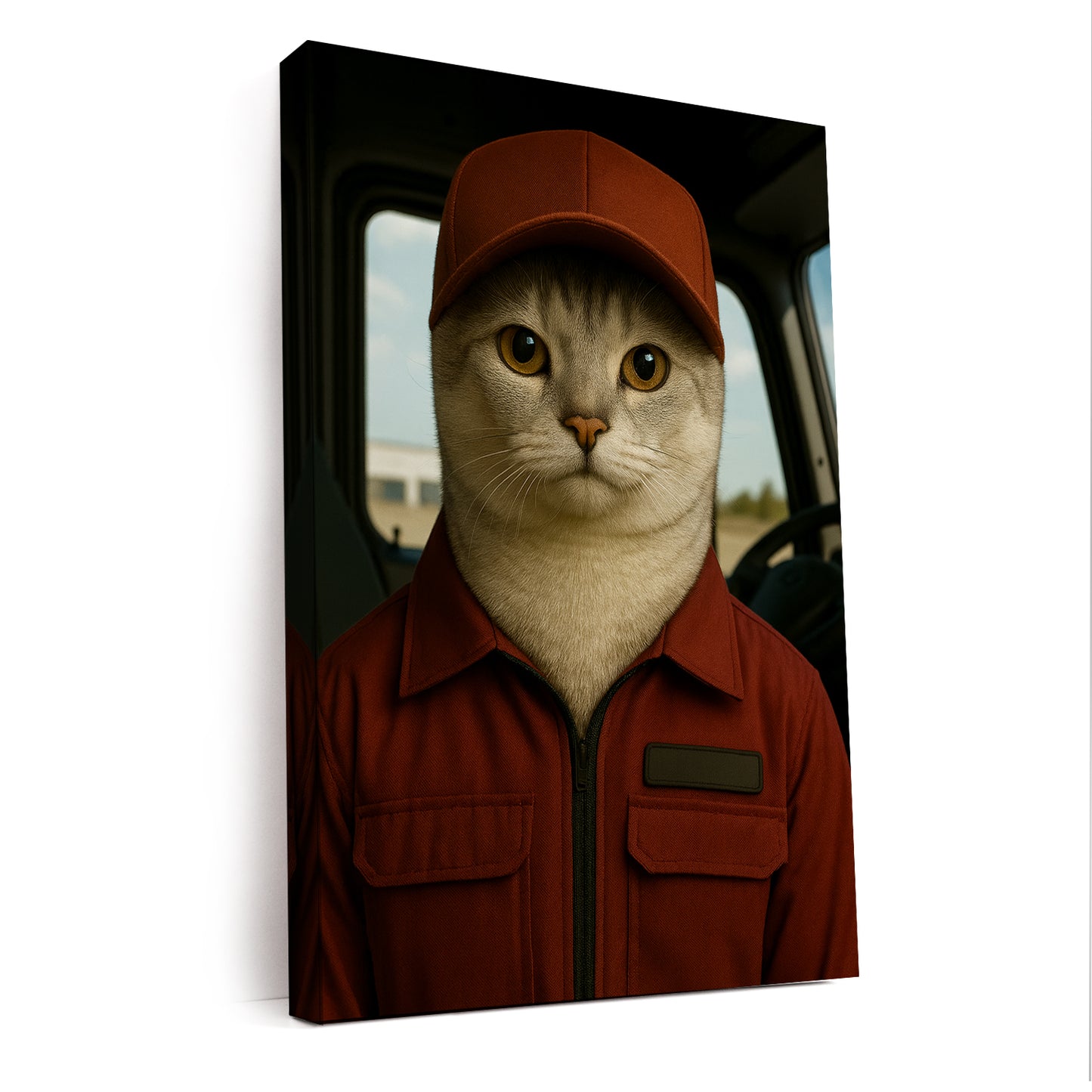 Custom Photo Trucker Driver Cat Canvas Gift For Cat Lovers