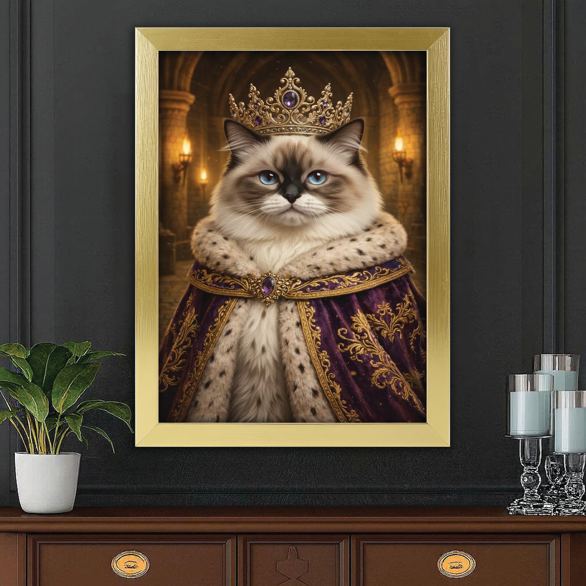 Custom Photo Queen King Cat Canvas Framed Wall Art Gift For Cat Lovers