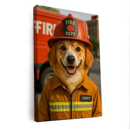 Custom Photo Fire Fighter Dog Canvas Gift For Dog Lovers