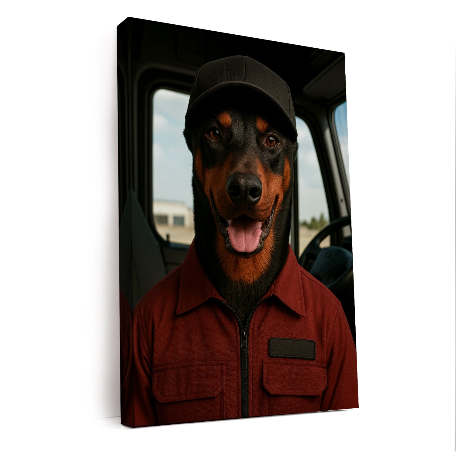 Custom Photo Trucker Driver Dog Canvas Gift For Dog Lovers