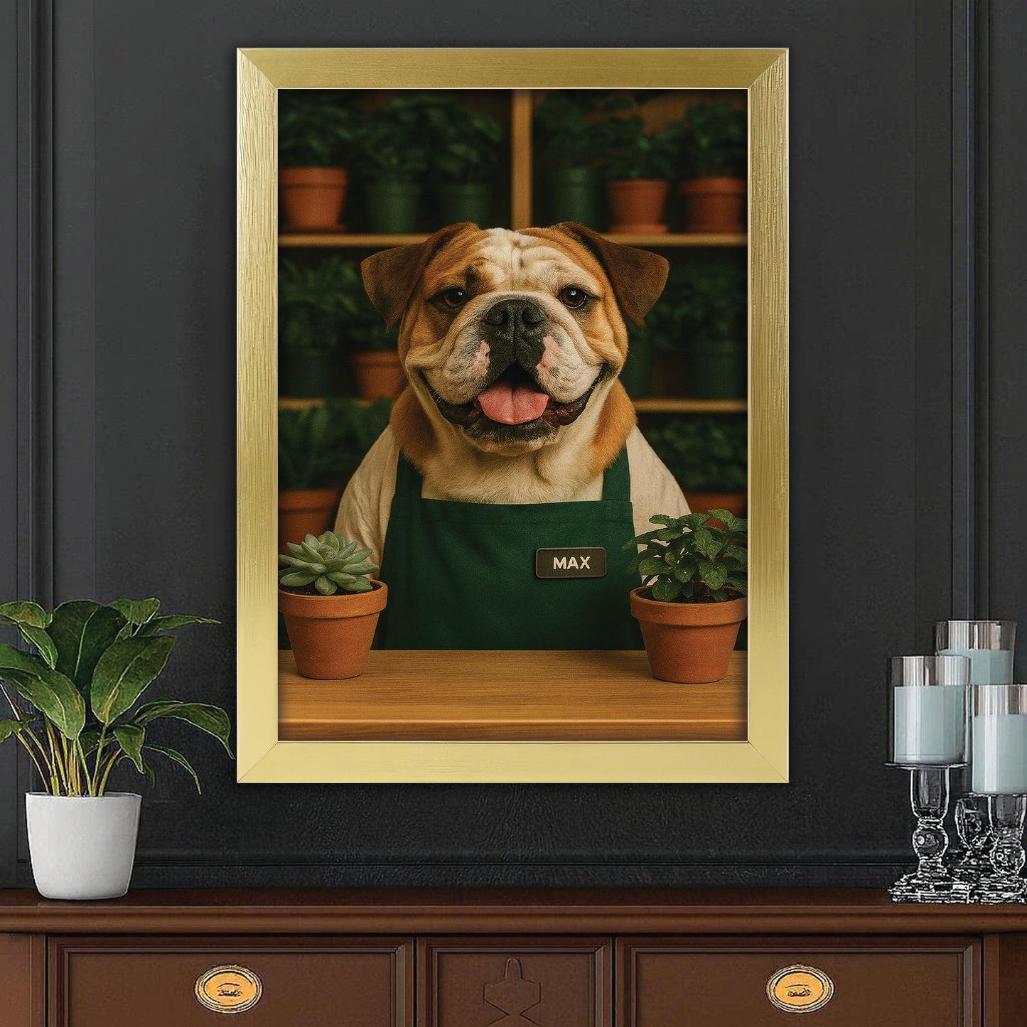 Custom Photo Gardener Dog Canvas Framed Wall Art Gift For Dog Lovers