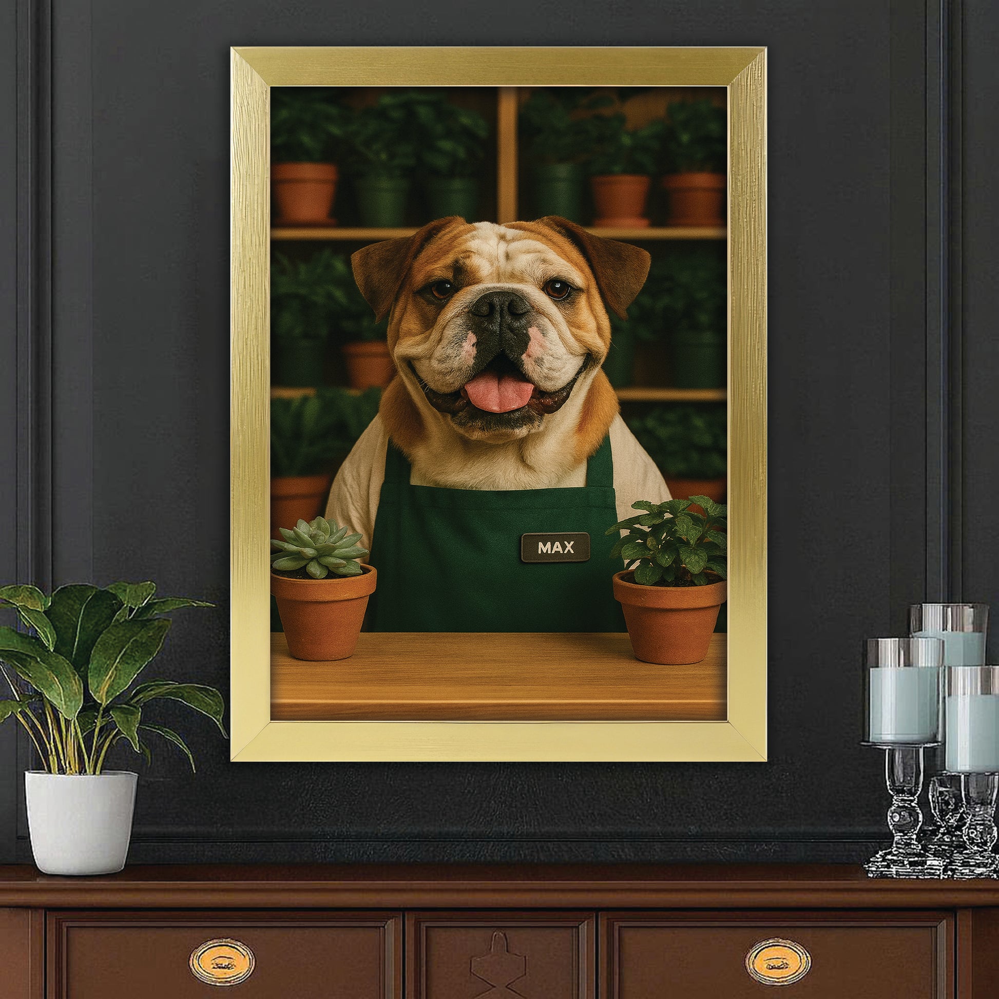 Custom Photo Gardener Dog Canvas Framed Wall Art Gift For Dog Lovers