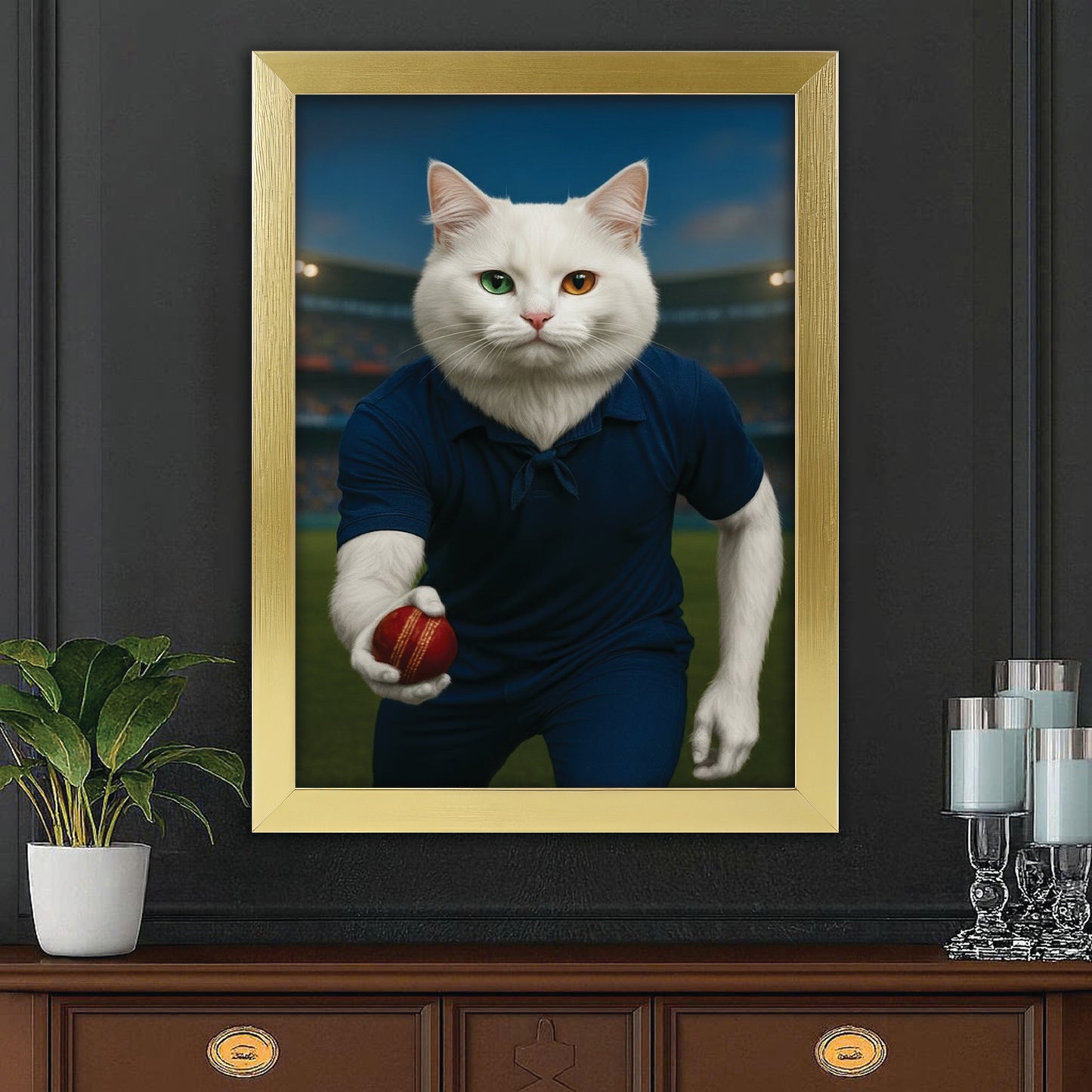 Custom Photo Bowler Cat Canvas Framed Wall Art Gift For Cat Lovers