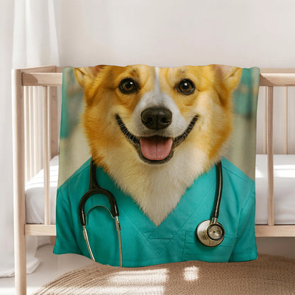 Custom Photo Nurse Dog BlanketGift For Dog Lovers