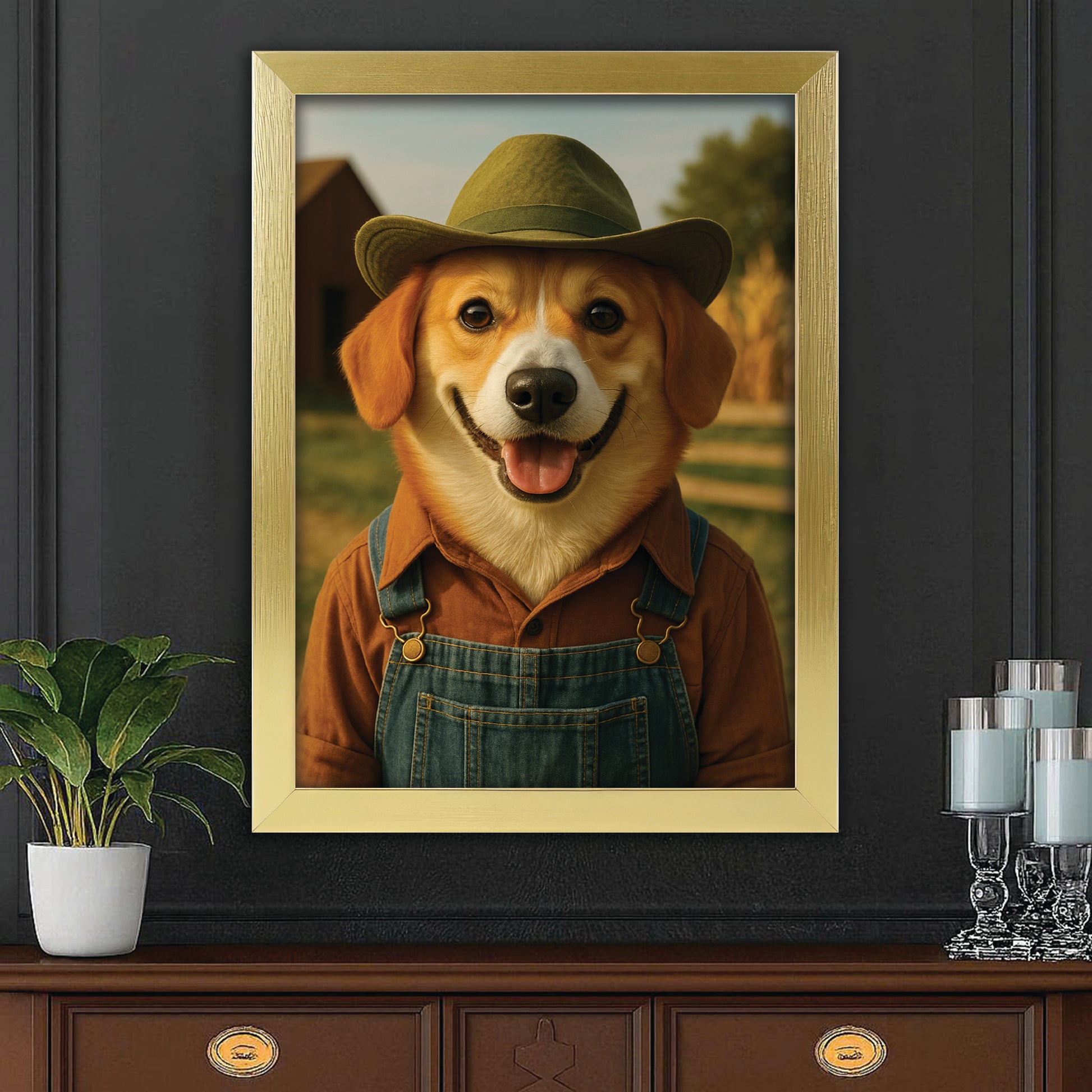 Custom Photo Farmer Farmhouse Dog Canvas Framed Wall Art