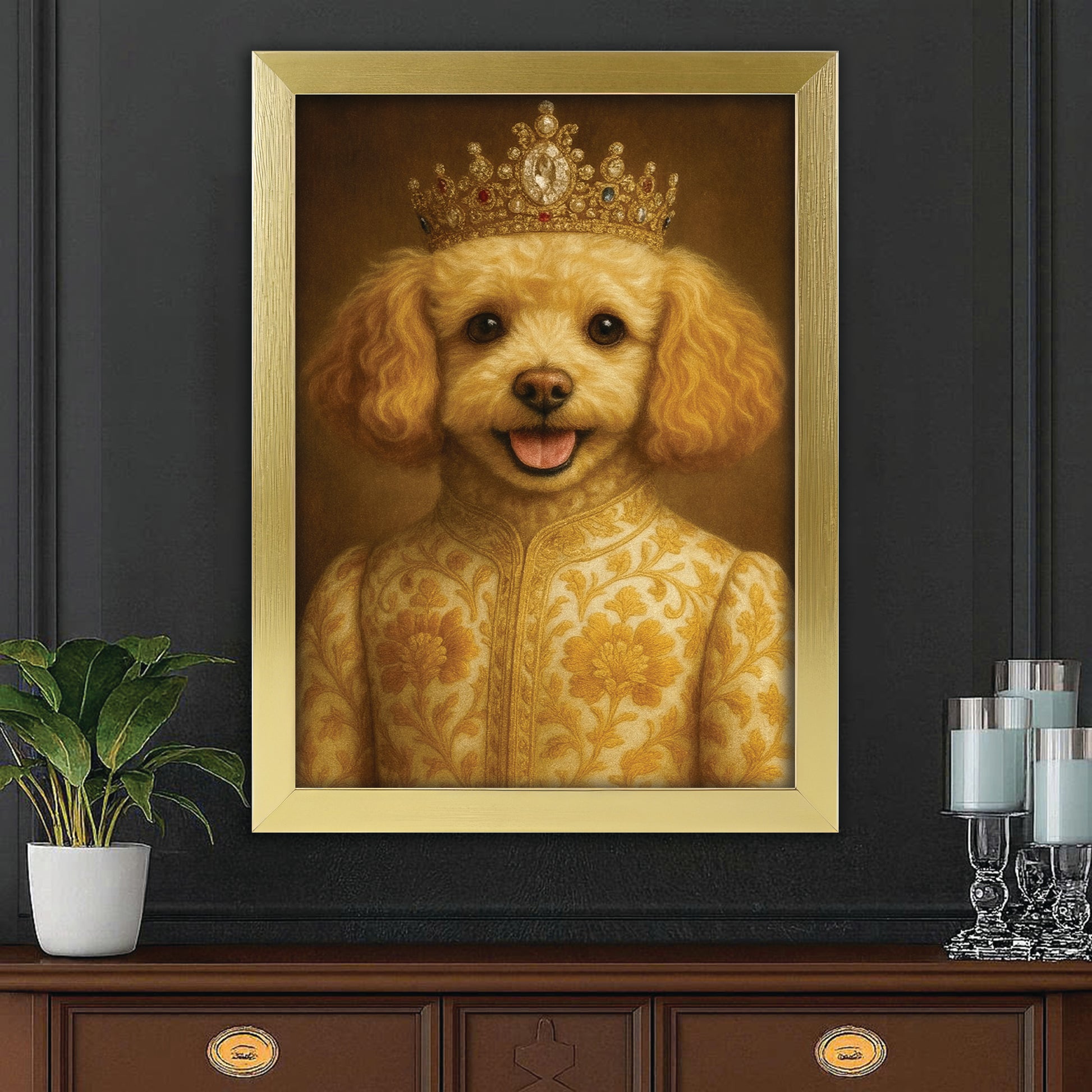 Custom Photo Dog Royal Style 09 Canvas Framed Wall Art Gift For Dog Lovers