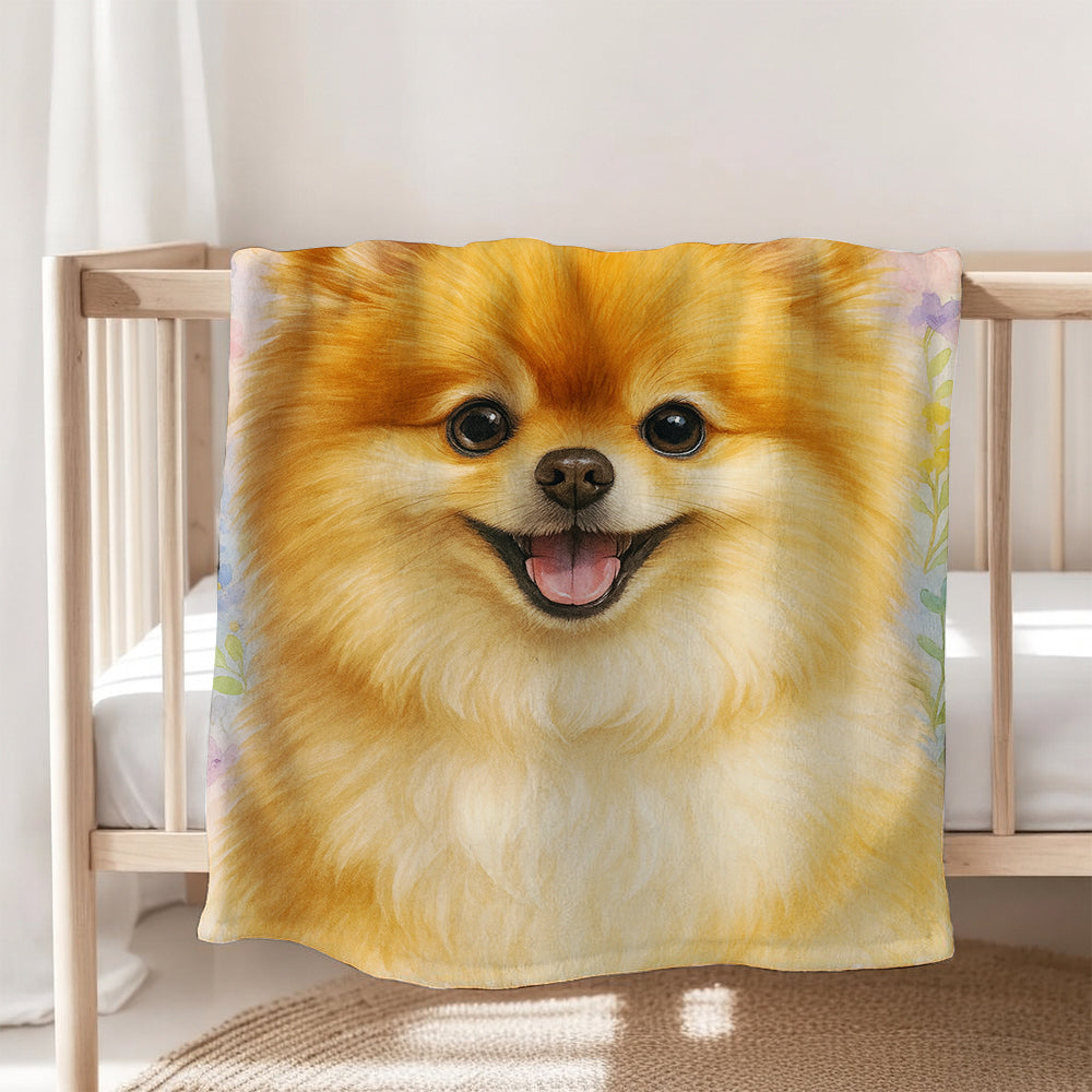 Custom Photo Dog Floral Watercolor Art Blanket Gift For Dog Lover