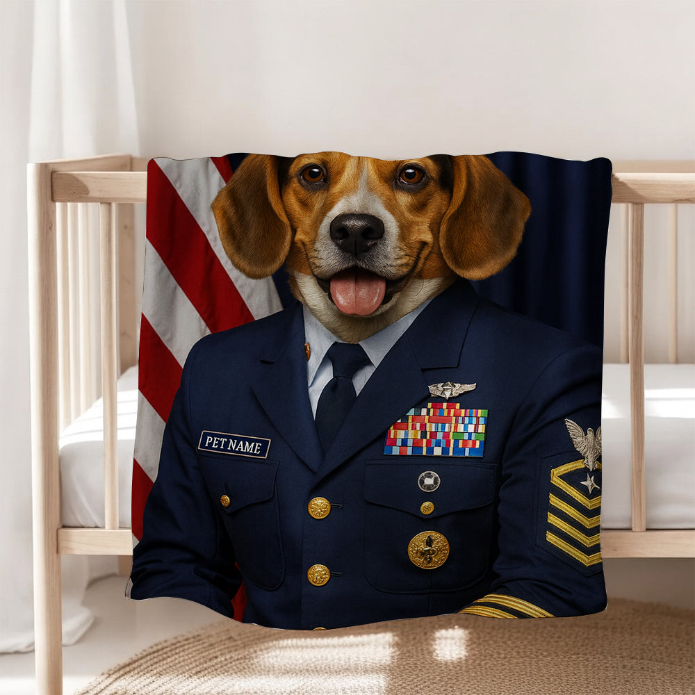 Custom Dog Photo Us Navy Blanket For Dog Lover